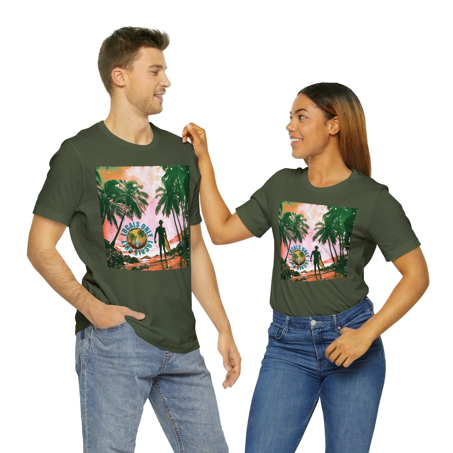 Beach scene with Locals Only stamp Unisex Jersey Short Sleeve Tee