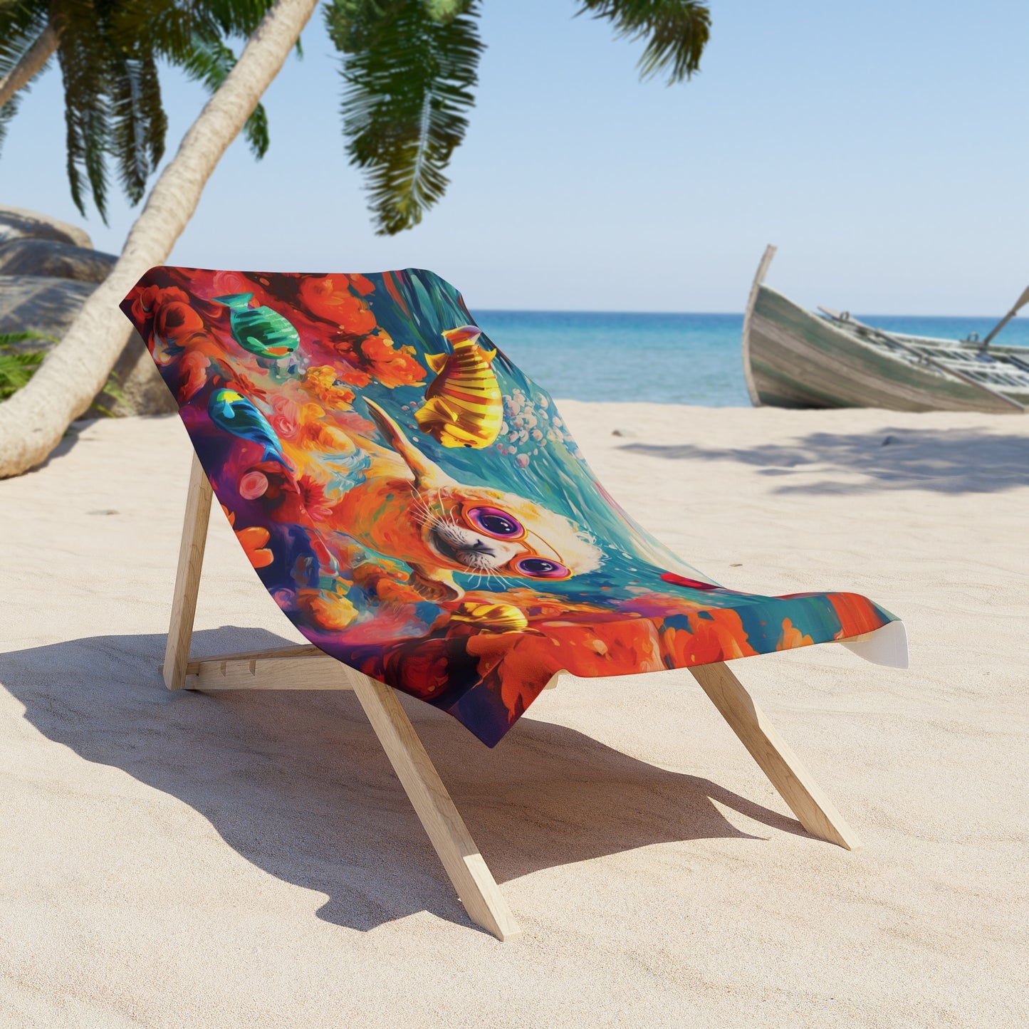Baby seal playing on the reef Beach Towel in two sizes