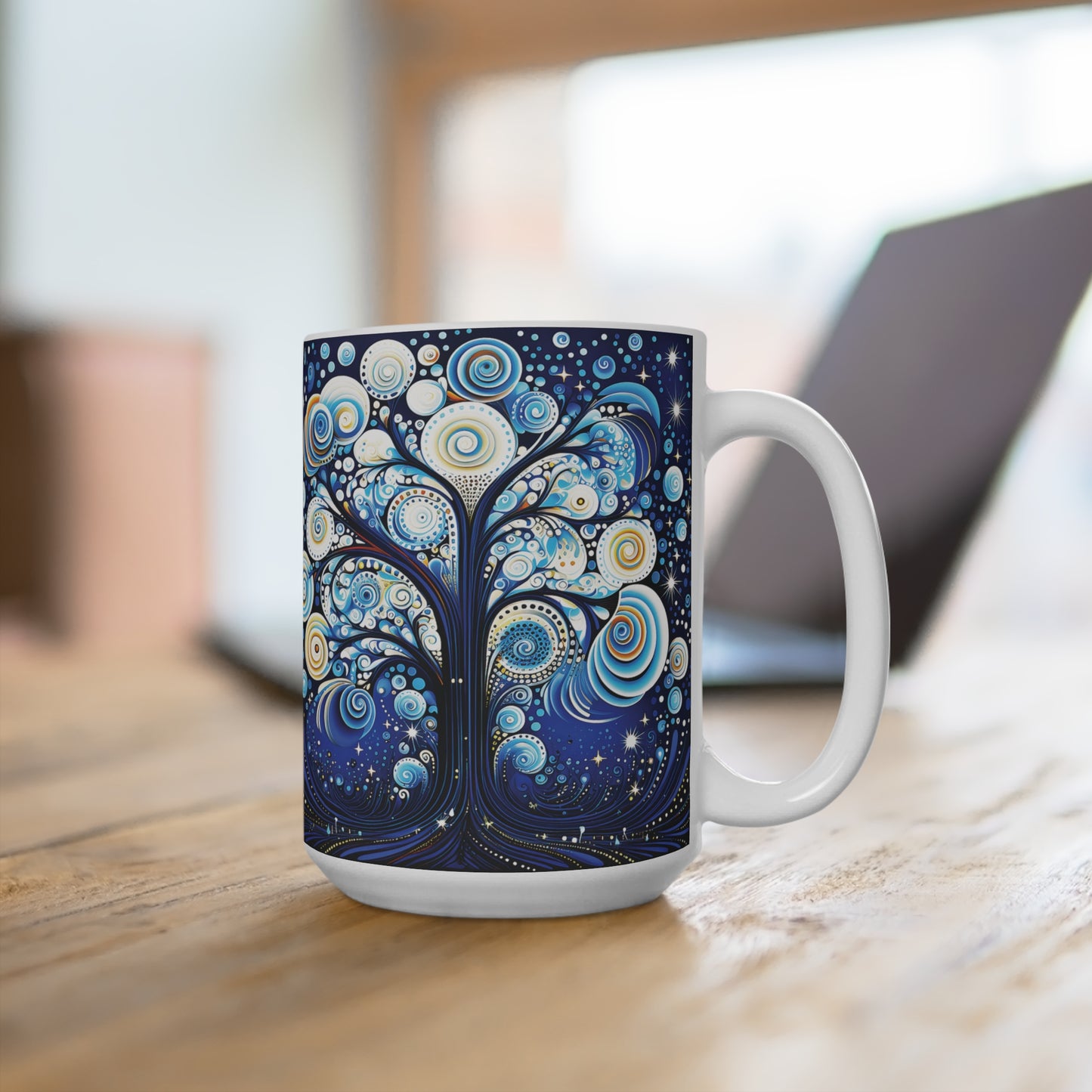 Mug 15oz Blue & Gold Swirl Holiday