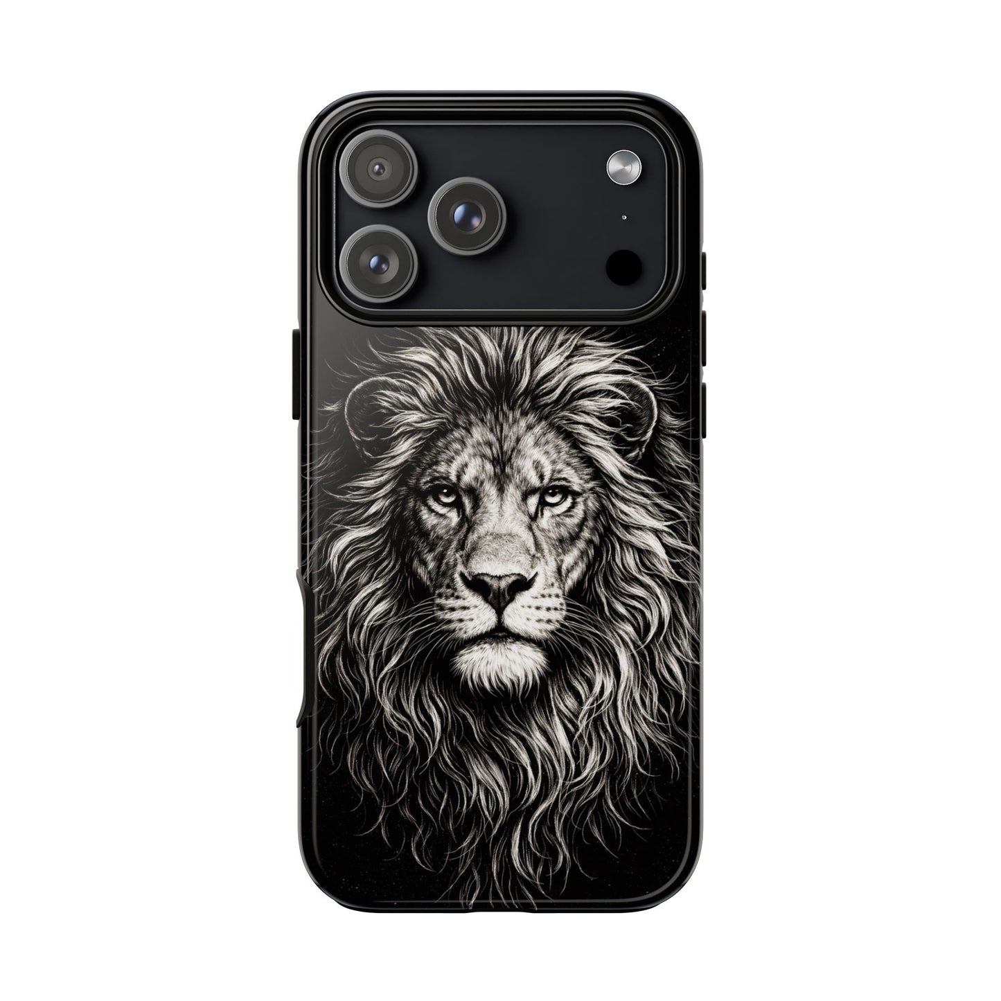 Lion Portrait Tough Phone Case — Protective Black Rugged Case with Detailed Lion Artwork