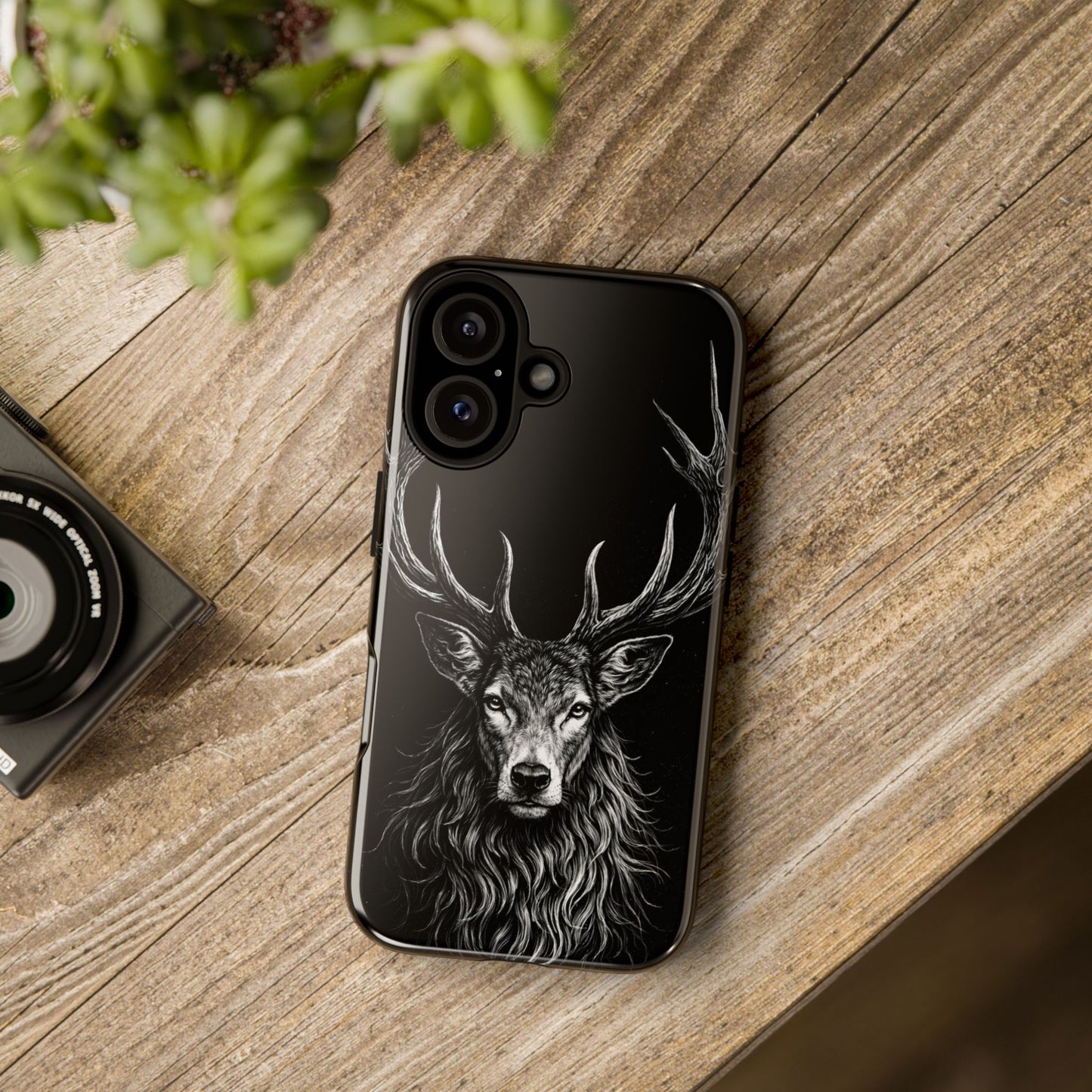 Stag Head drawing Phone Case — Chalk drawing on black of a Deer Protective Phone Cover