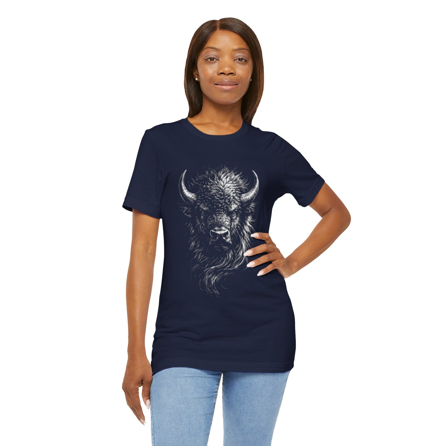 Buffalo Head Graphic T-Shirt in chalk drawing style — Vintage Bison Illustration Tee for Outdoorsmen & Wildlife Lovers