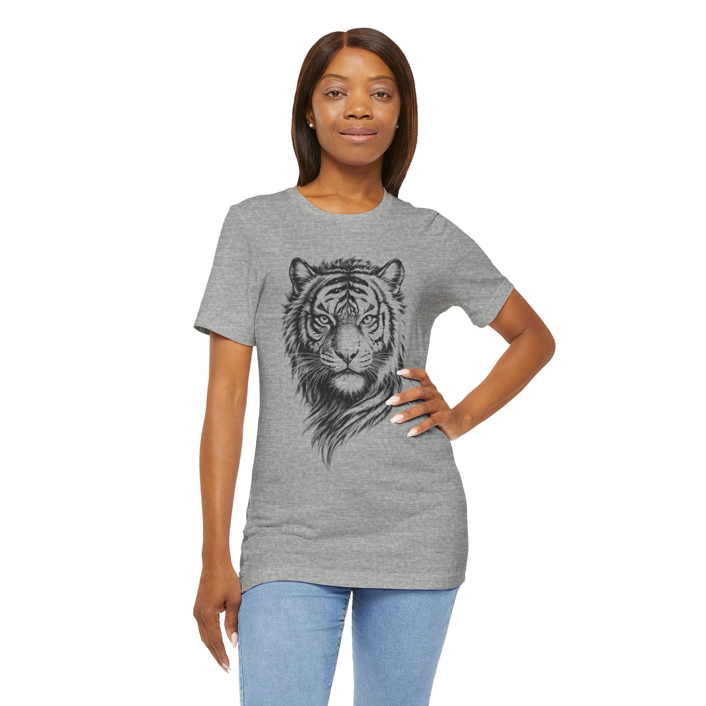 Tiger Head Sketch T-Shirt — Detailed Black & White charcoal drawing style Wildlife Graphic Tee