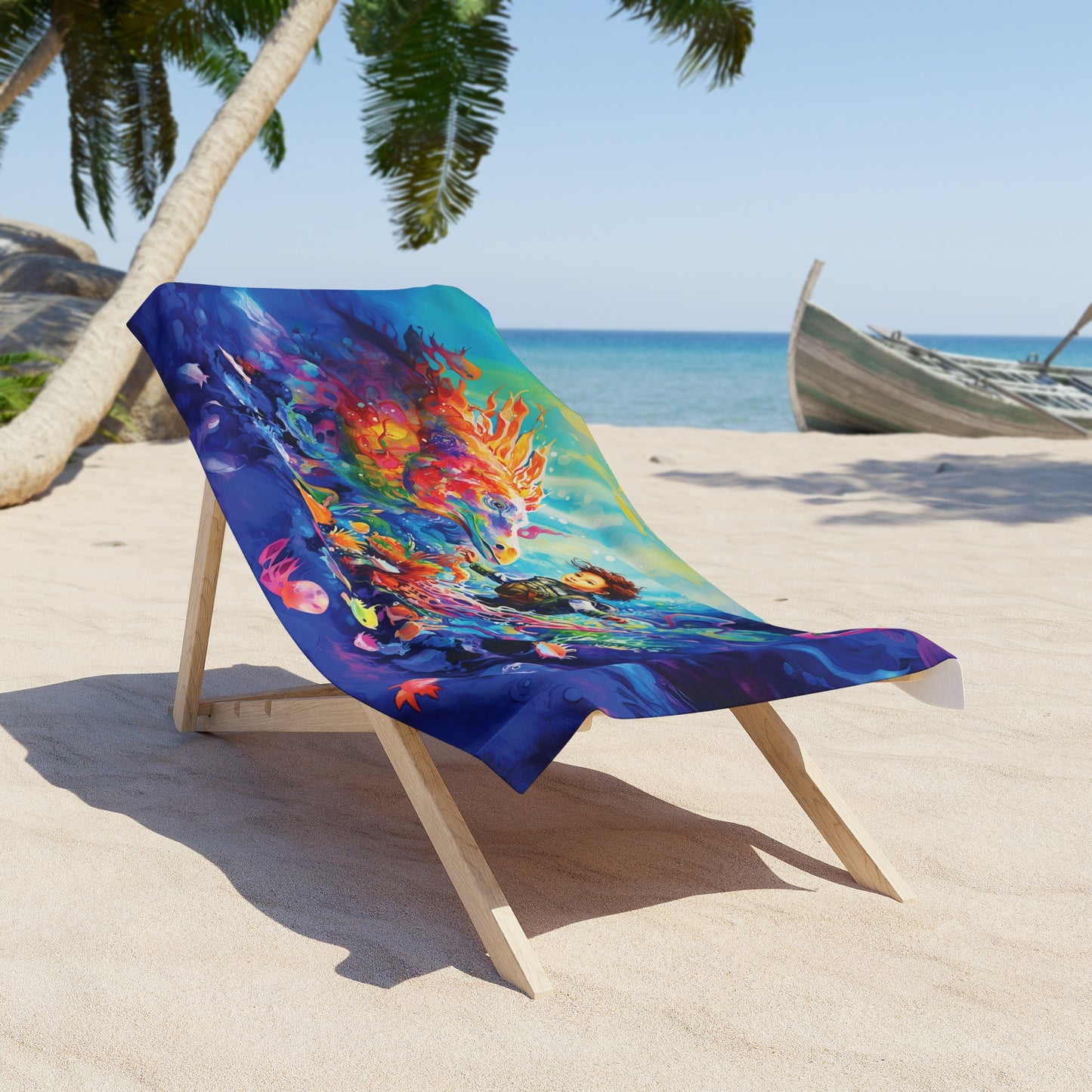 The sea creature and the boy Beach Towel in two sizes