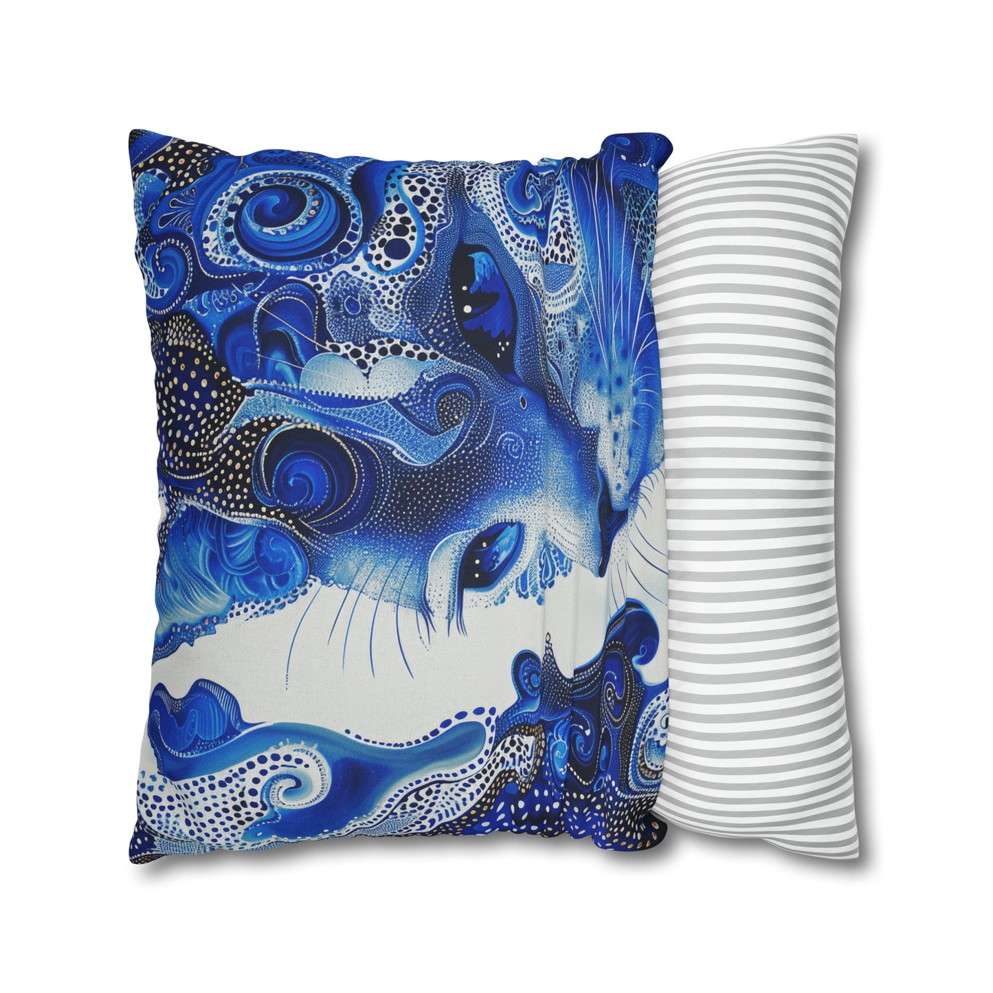 Modern Blue cat pillow, beautiful animal accent pillow, Home decor for cat lover, unique whimsical cat theme, Blue abstract style, case only