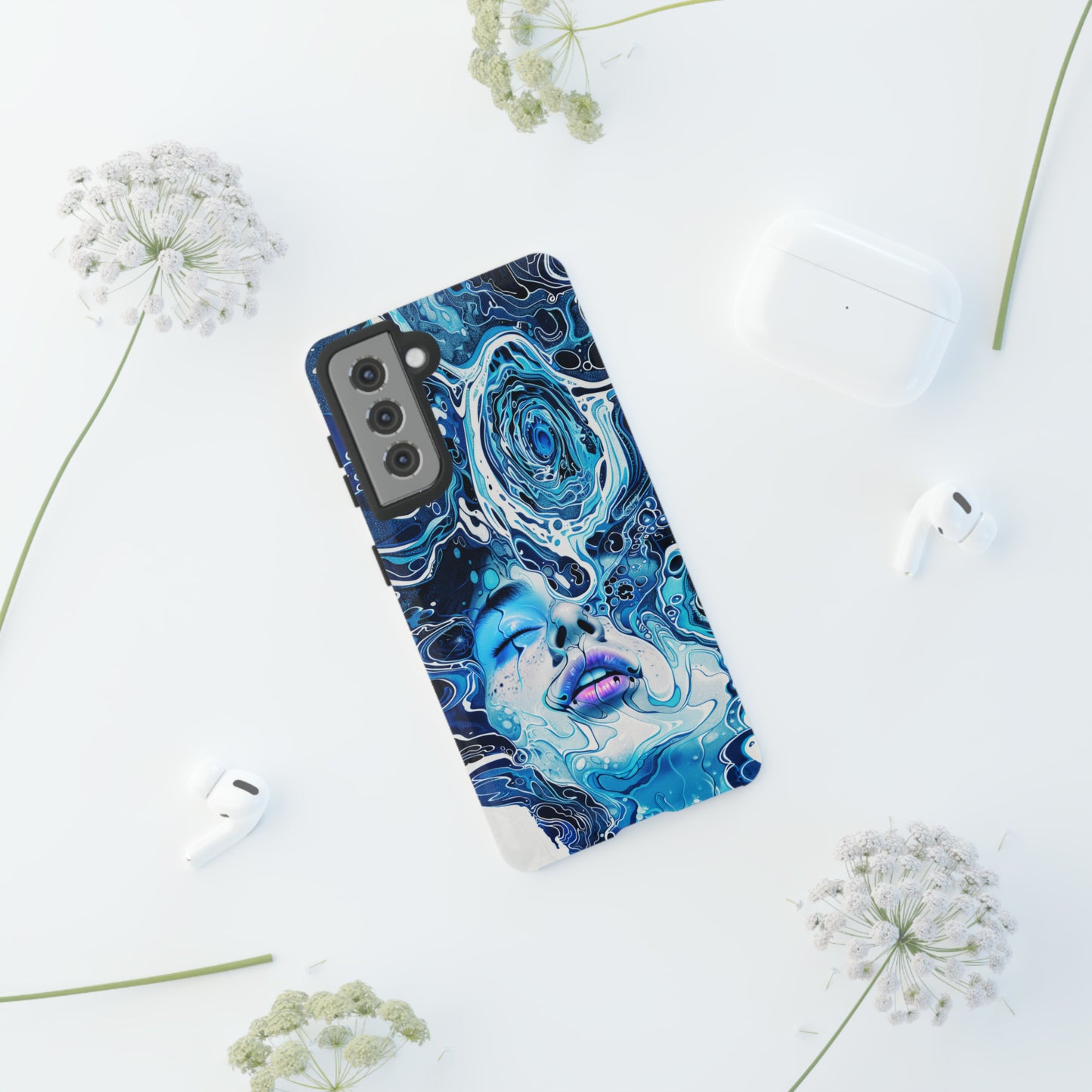 Phone Case, whimsical water fantasy design, blue woman in water, Artistic design, Tough Case, , iPhone 15, 14, 13, 12, 11, Samsung, Pixel
