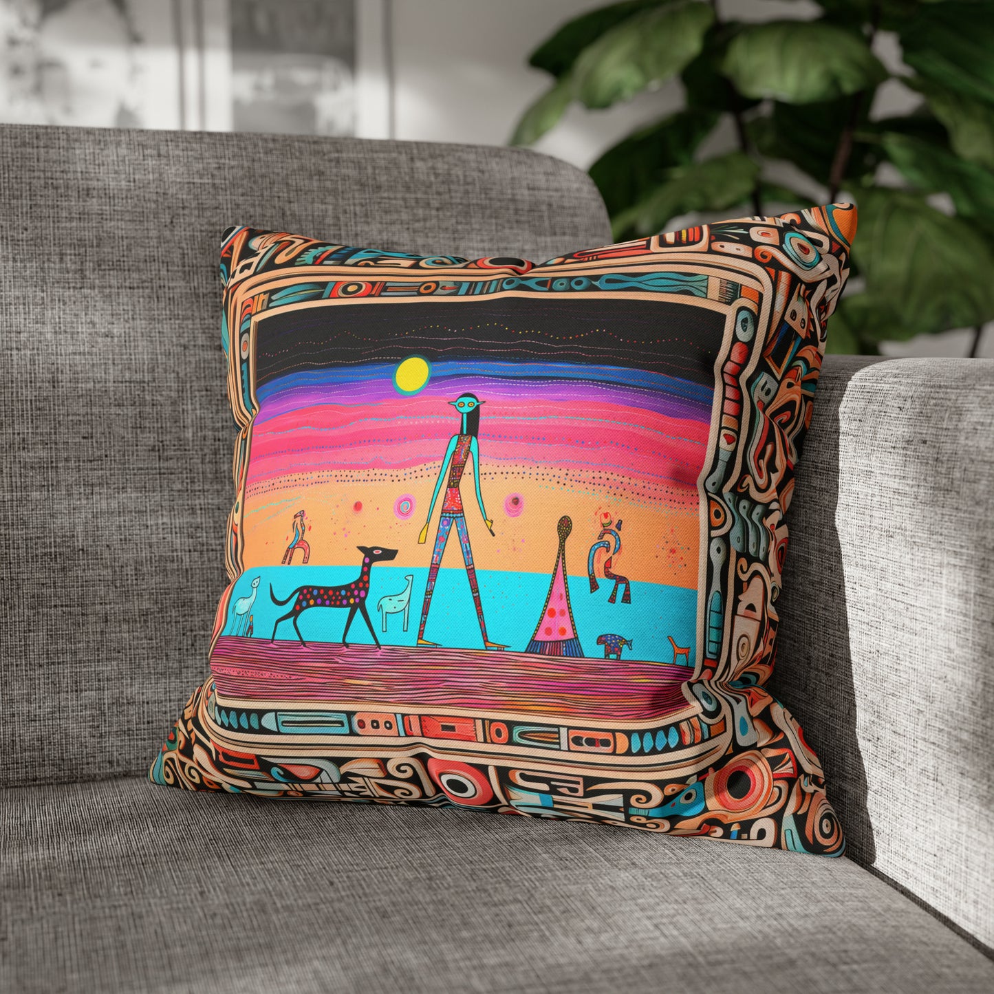 Square Pillow Case 18" x 18", CASE ONLY, no pillow form, original Pop Art Style, Beach Sunset on Mars, Framed