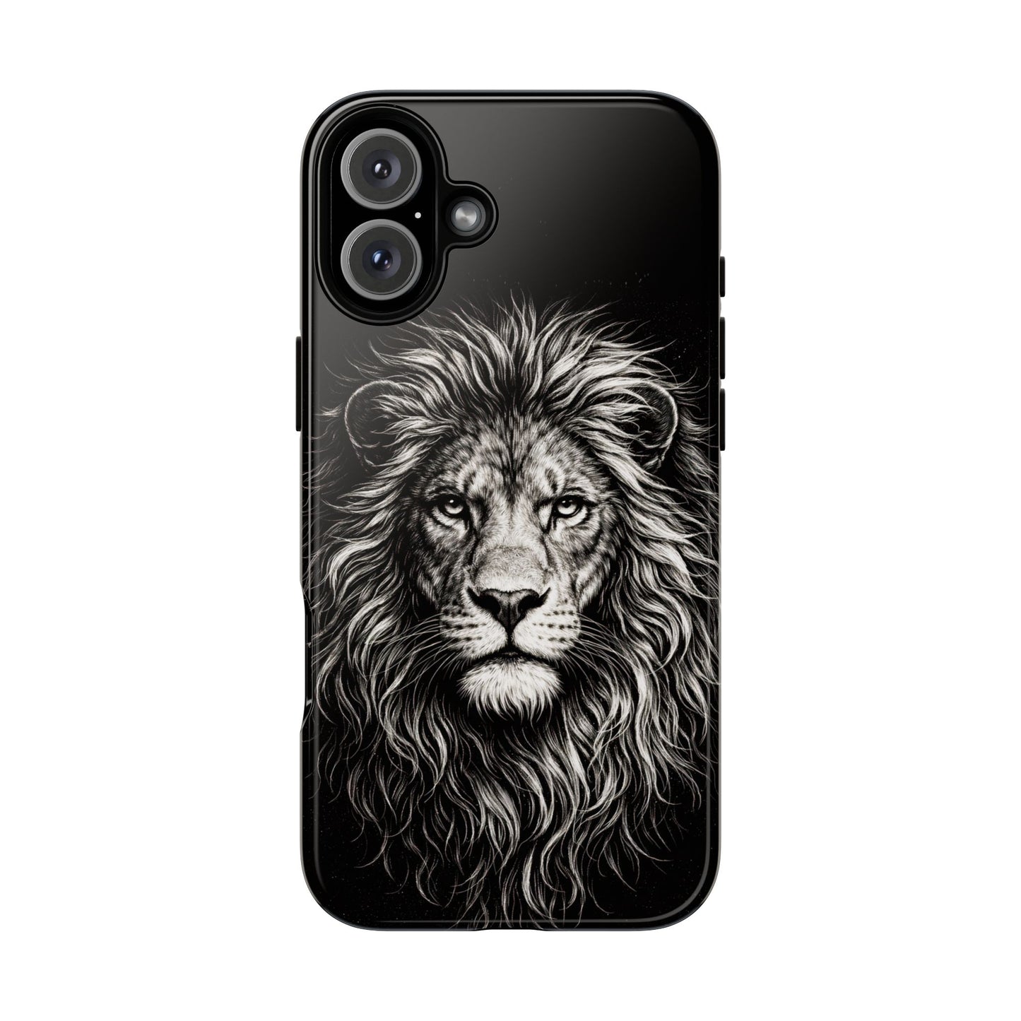 Lion Portrait Tough Phone Case — Protective Black Rugged Case with Detailed Lion Artwork