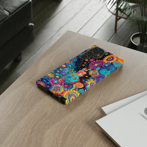 Phone Case, 1970's inspired flower girl, Artistic design, Tough Case, Colorful whimsical flower fantasy design, iPhone 15, 14, 13, 12, 11, Samsung, Pixel
