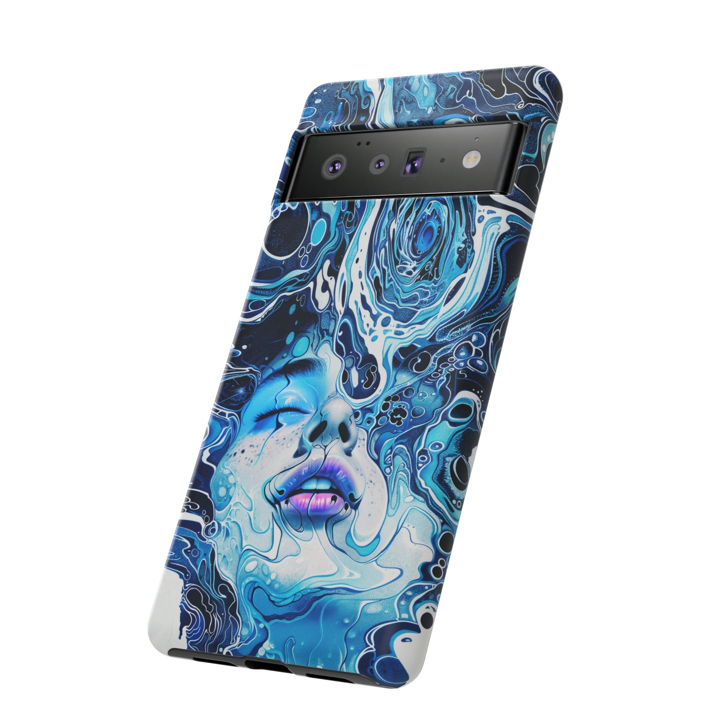 Phone Case, whimsical water fantasy design, blue woman in water, Artistic design, Tough Case, , iPhone 15, 14, 13, 12, 11, Samsung, Pixel