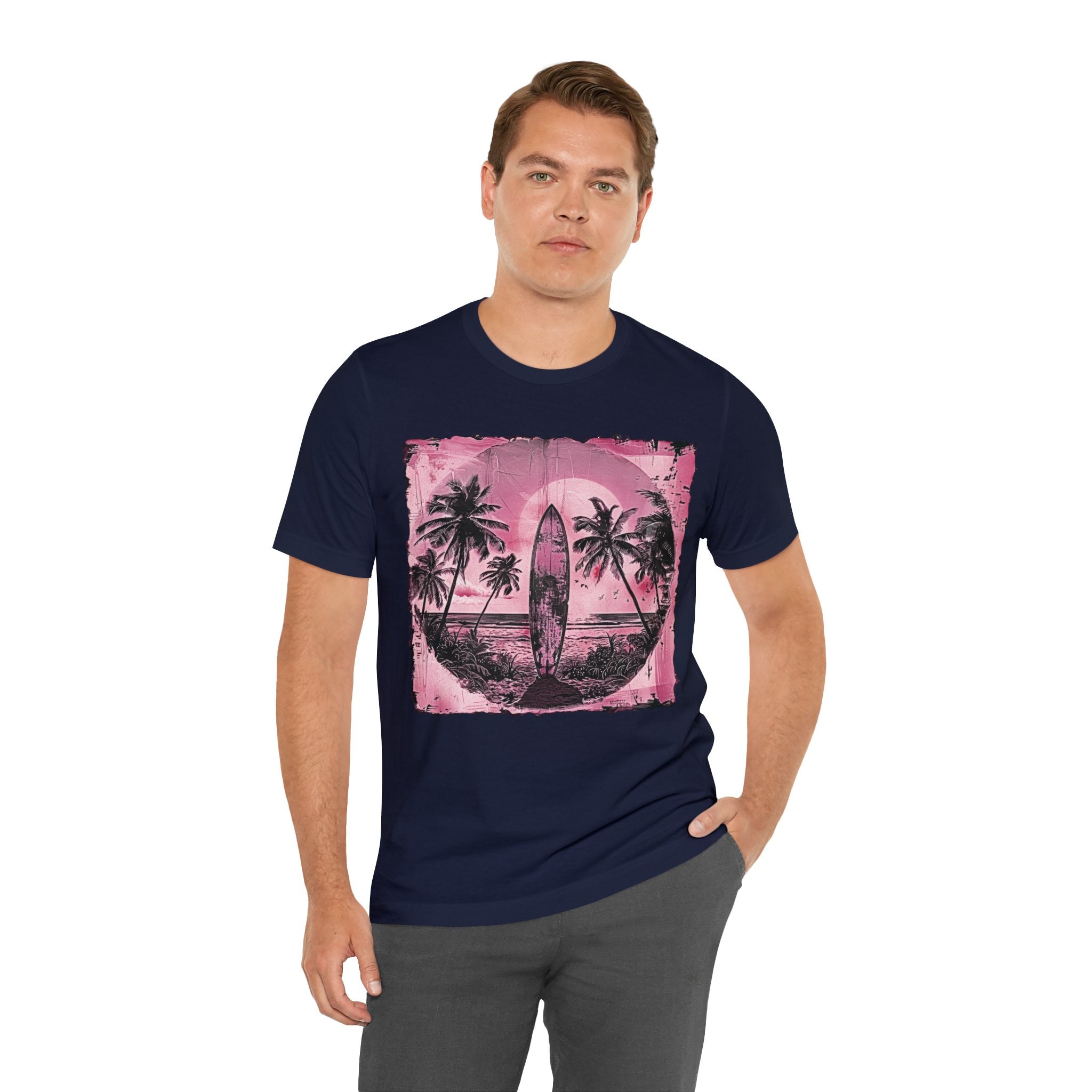 Pink vintage surfboard Unisex Jersey Short Sleeve Tee