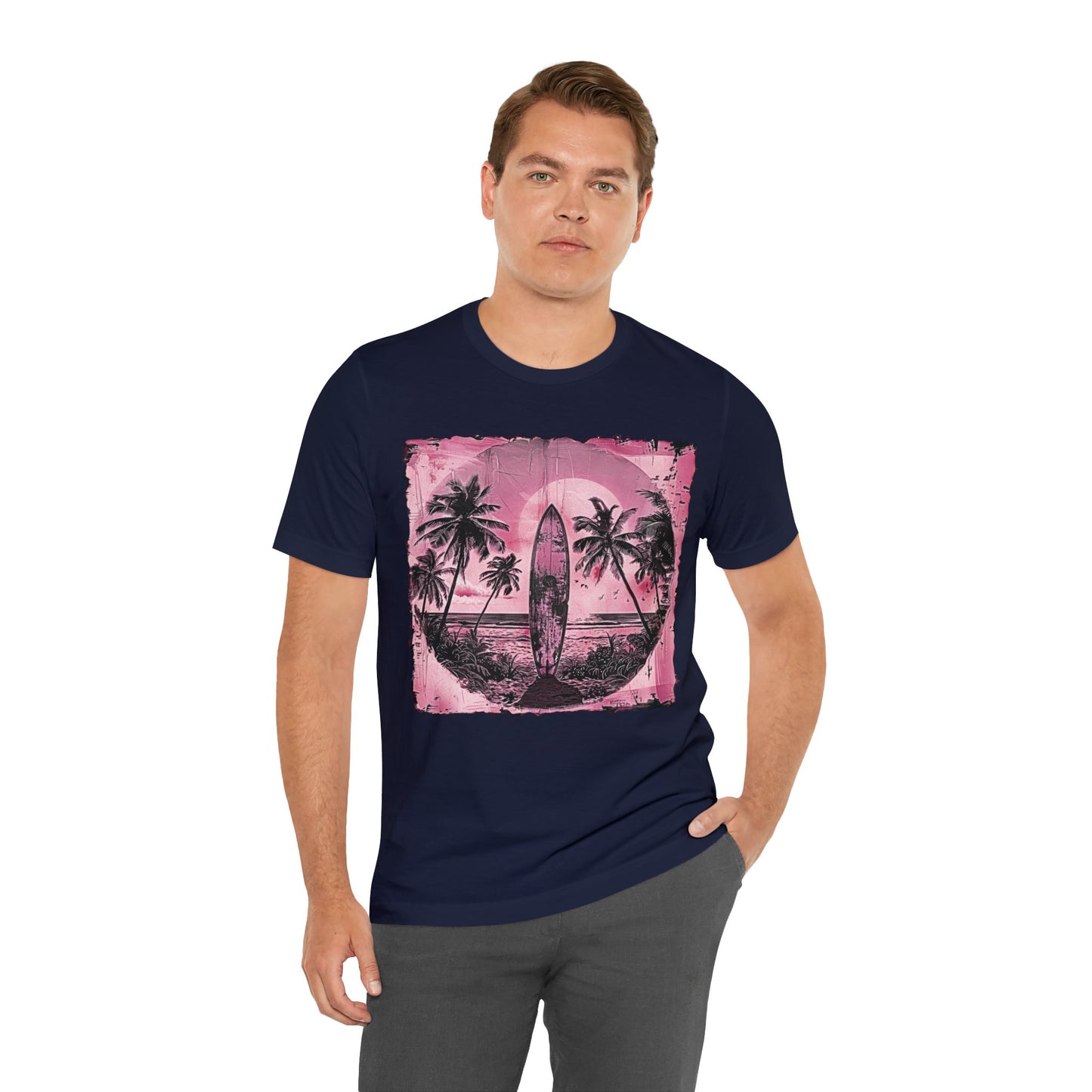Pink vintage surfboard Unisex Jersey Short Sleeve Tee