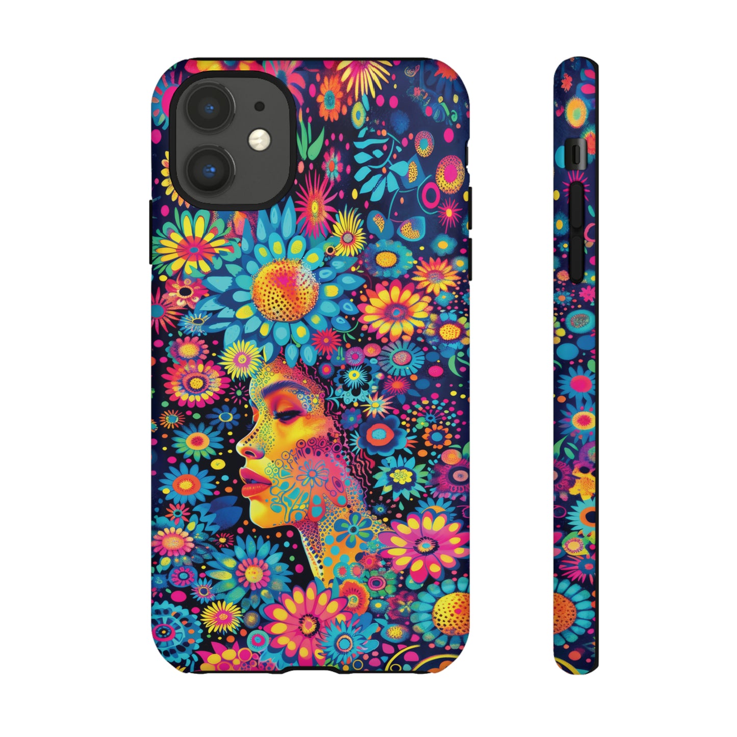 Phone Case, whimsical flower girl, Artistic design, Tough Case, Colorful flower fantasy design, iPhone 15, 14, 13, 12, 11, Samsung, Pixel