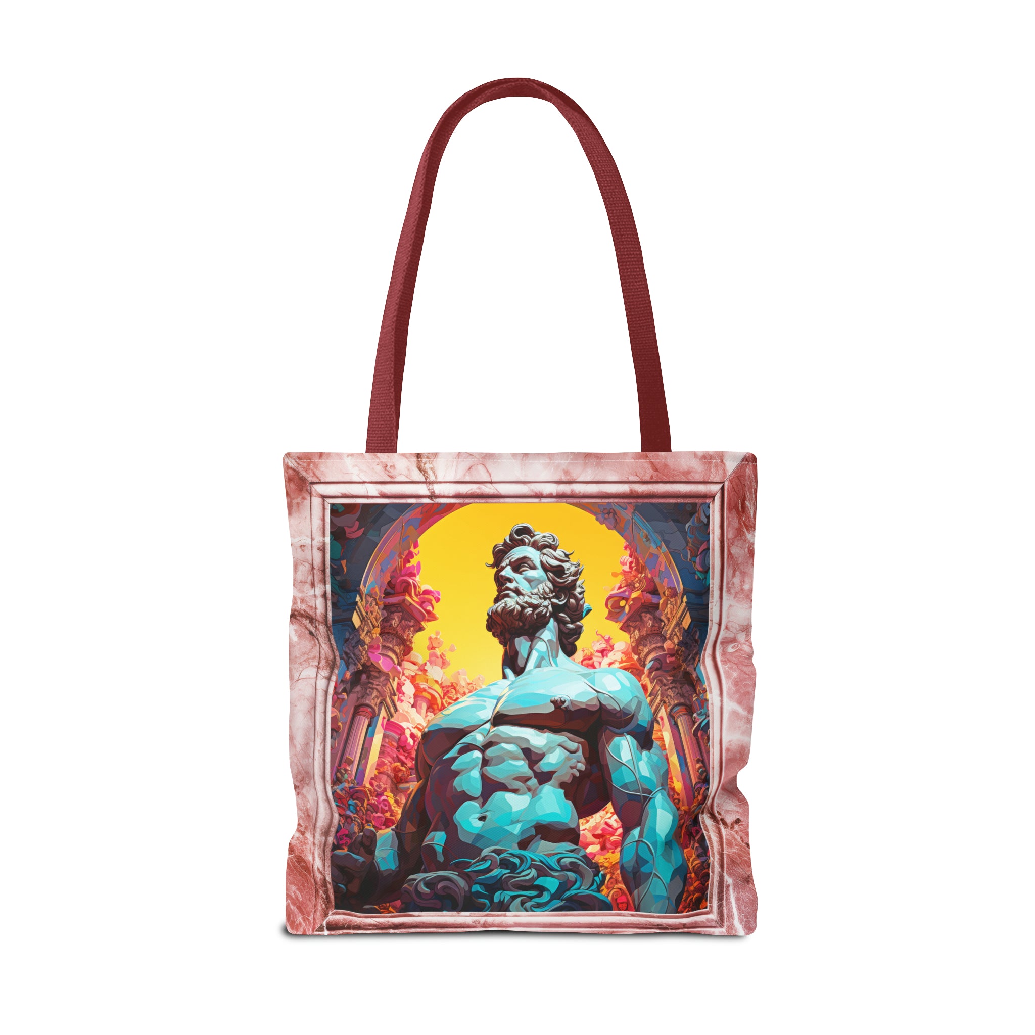 Hercules Illustration in a pink faux marble frame with red strap Tote Bag