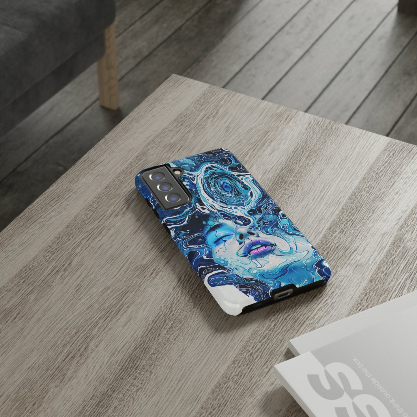 Phone Case, whimsical water fantasy design, blue woman in water, Artistic design, Tough Case, , iPhone 15, 14, 13, 12, 11, Samsung, Pixel