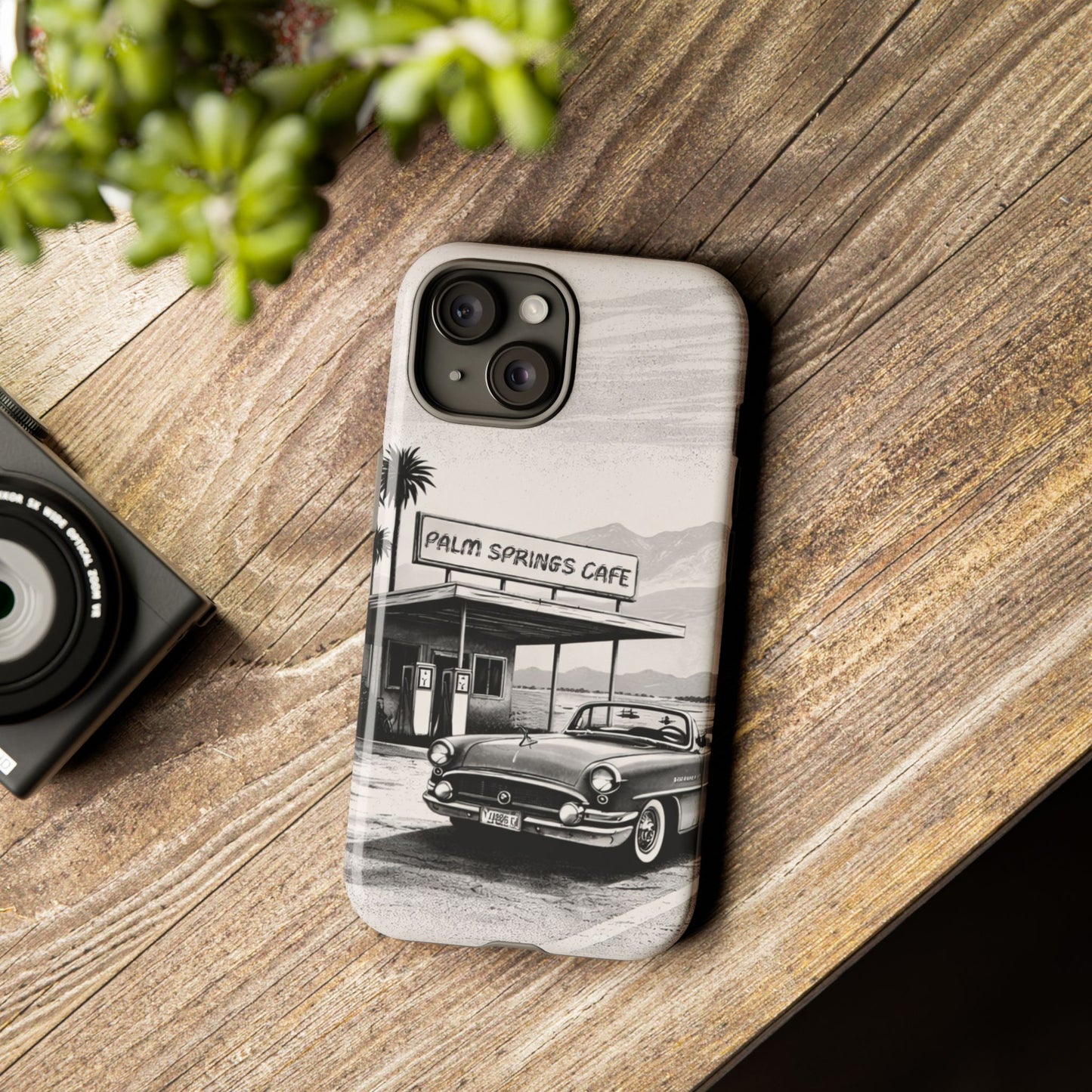 Vintage Palm Springs Cafe Phone Case – Retro Convertible Roadtrip Design