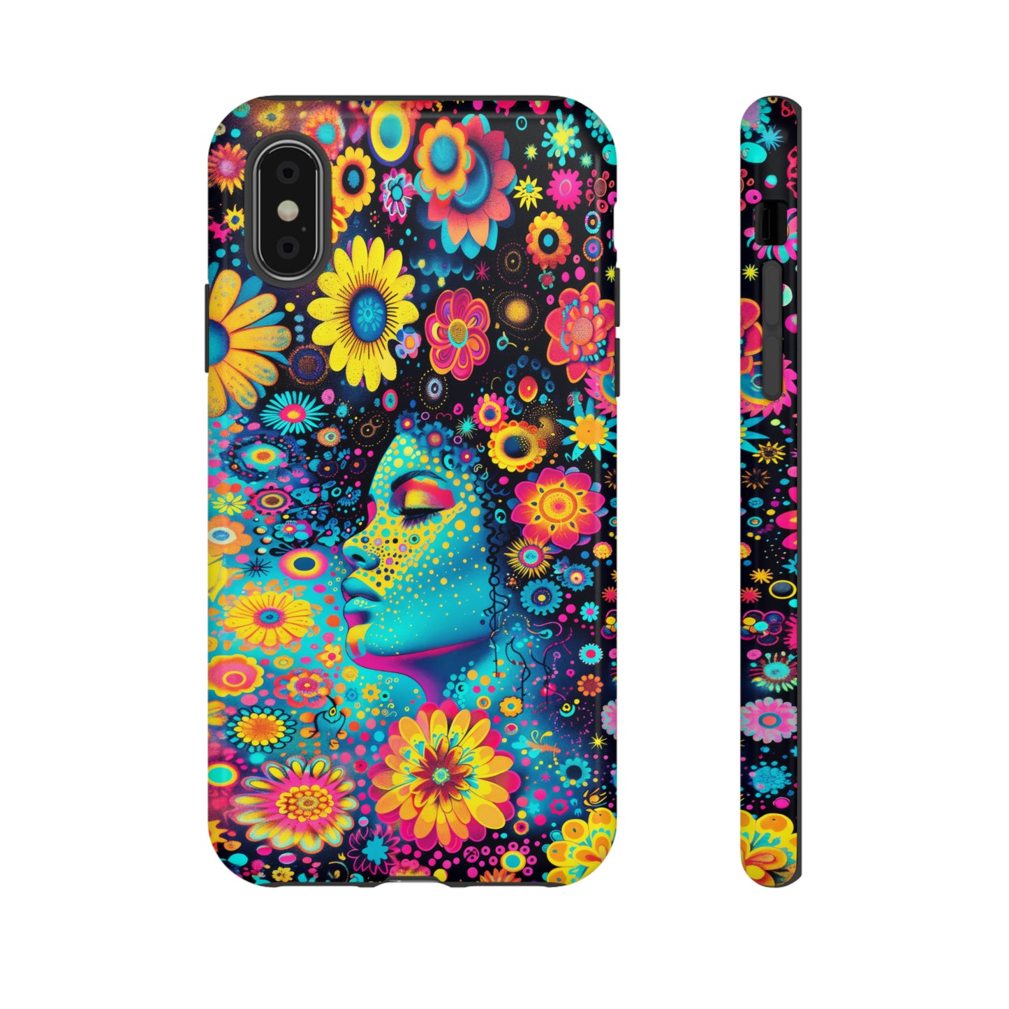 Phone Case, flower girl in aqua, Artistic design, Tough Case, Colorful whimsical flower fantasy design, iPhone 15, 14, 13, 12, 11, Samsung, Pixel