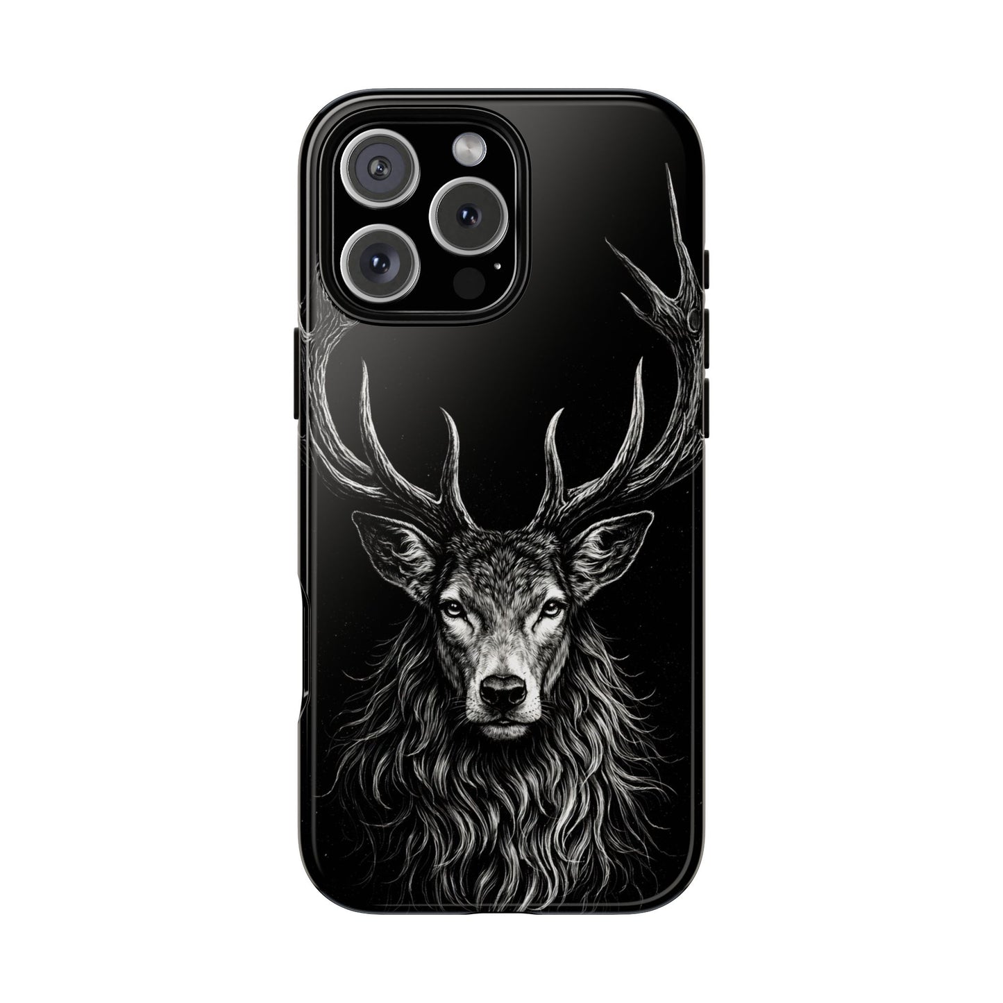 Stag Head drawing Phone Case — Chalk drawing on black of a Deer Protective Phone Cover