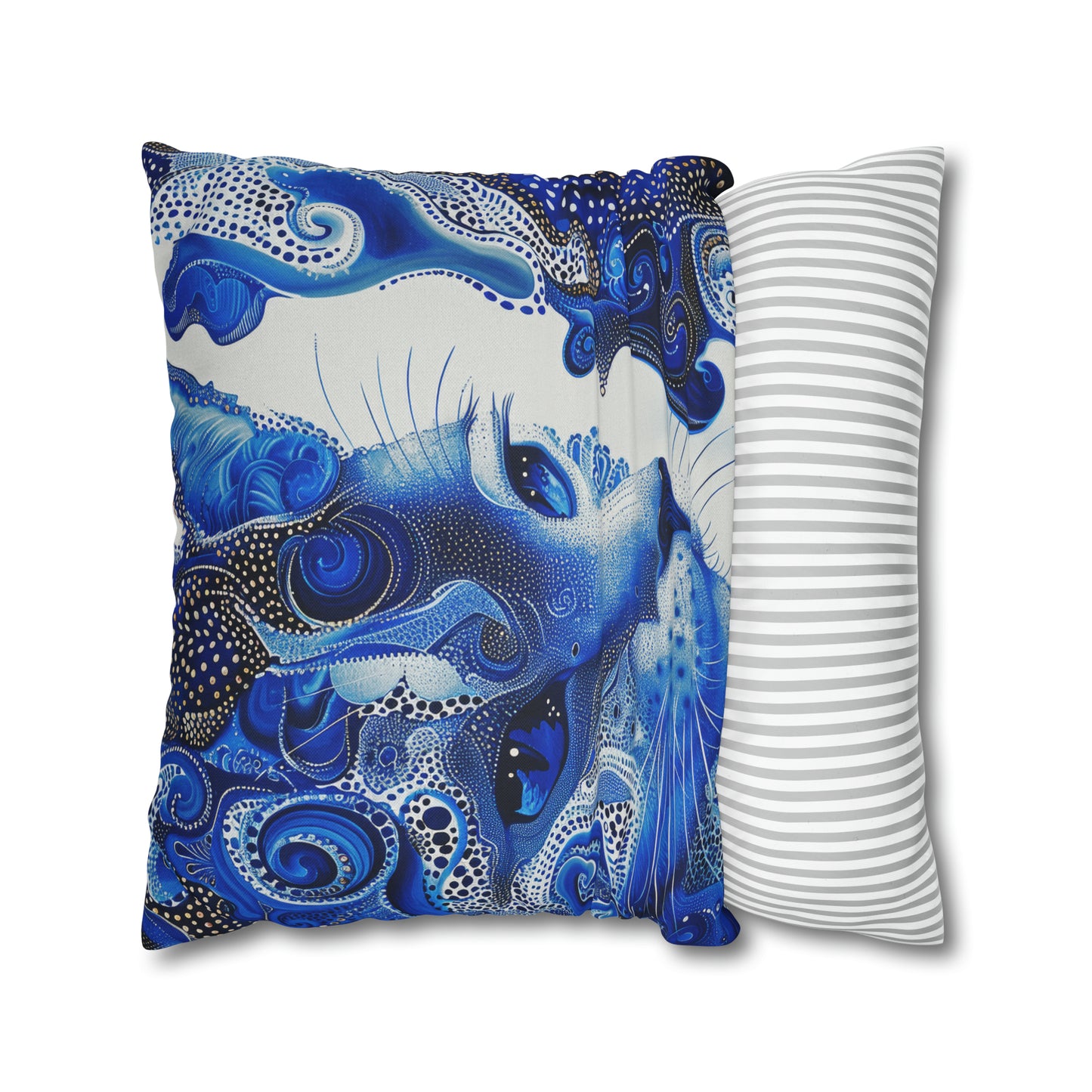 Modern Blue cat pillow, beautiful animal accent pillow, Home decor for cat lover, unique whimsical cat theme, Blue abstract style, case only