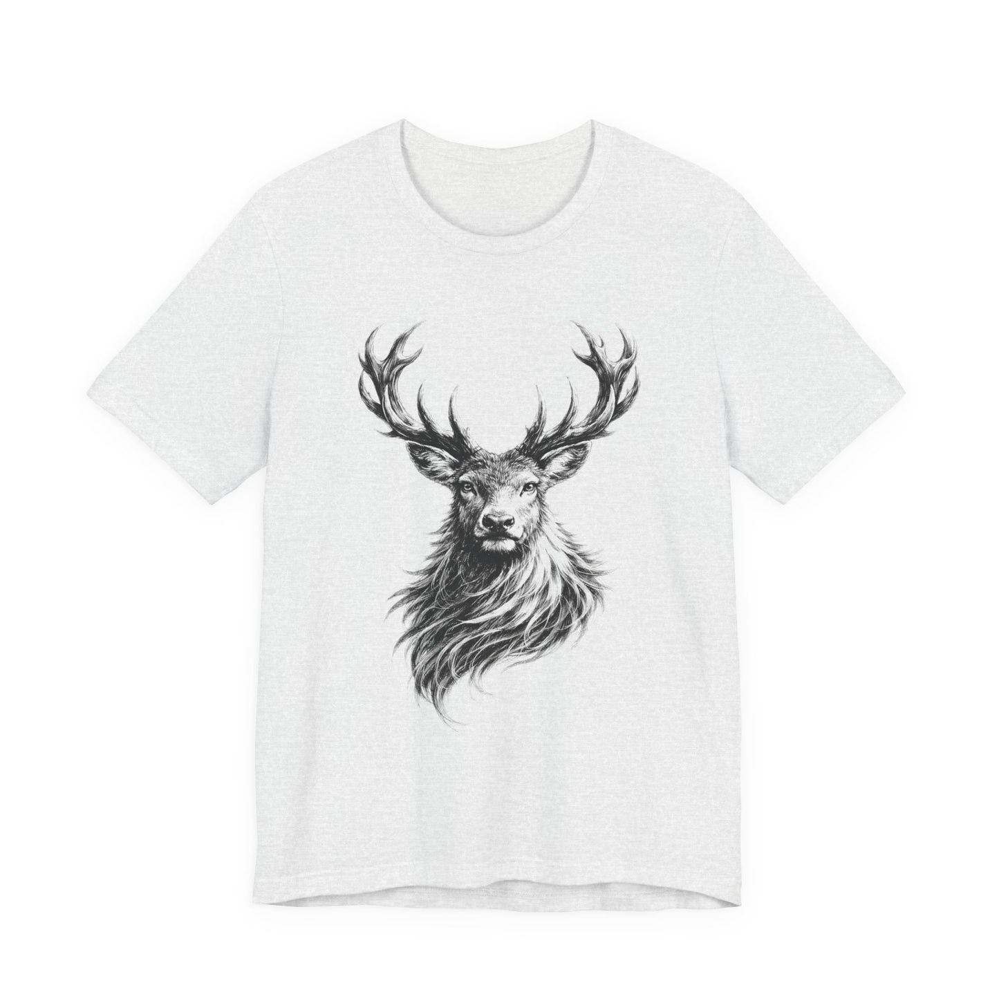 Stag Deer Charcoal Sketch T-Shirt – Black & White Wildlife Art unisex Tee