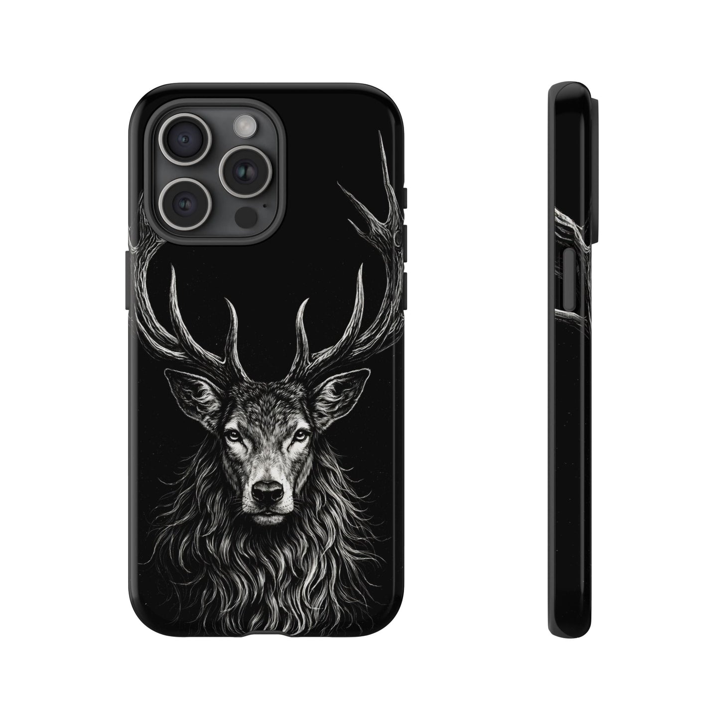 Stag Head drawing Phone Case — Chalk drawing on black of a Deer Protective Phone Cover