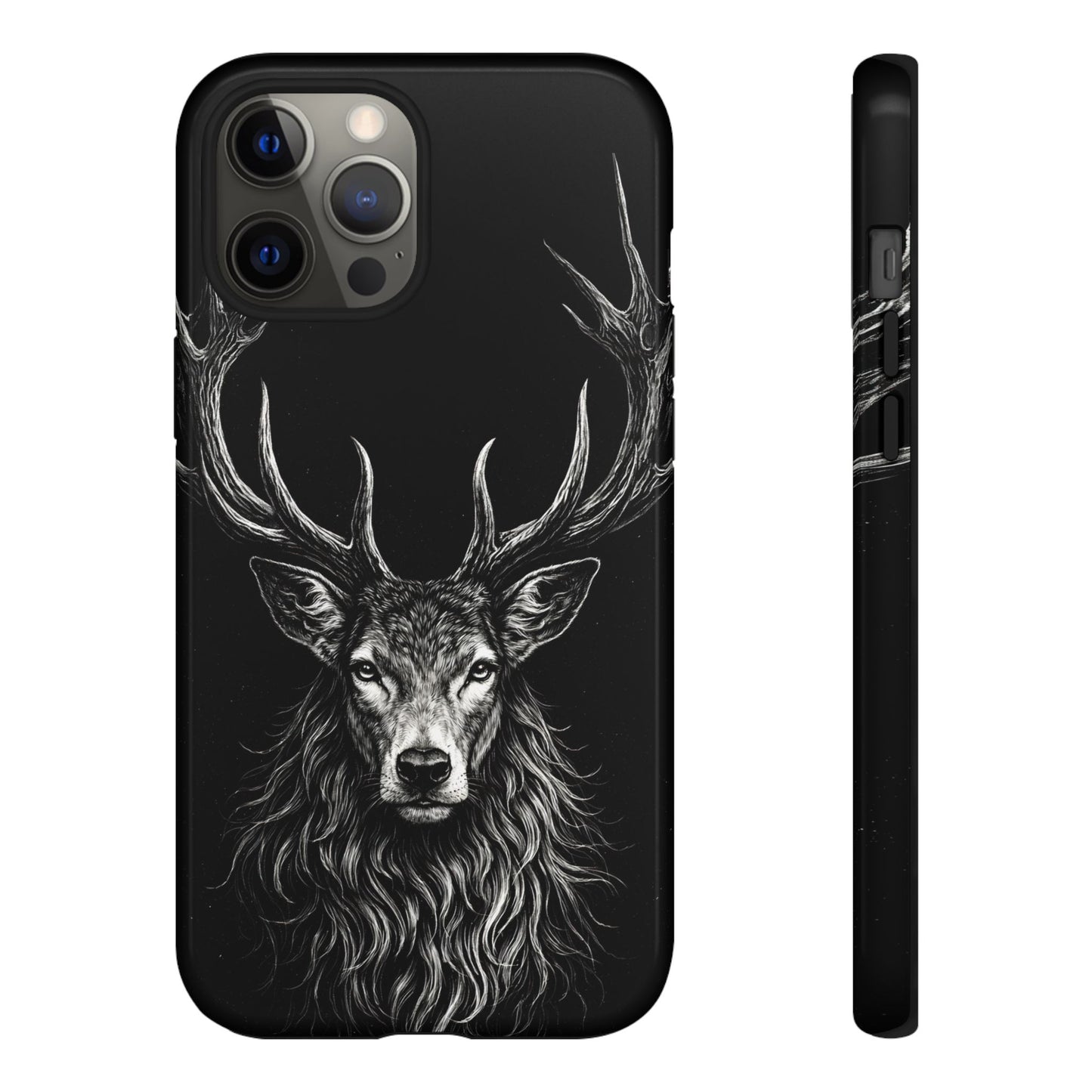 Stag Head drawing Phone Case — Chalk drawing on black of a Deer Protective Phone Cover