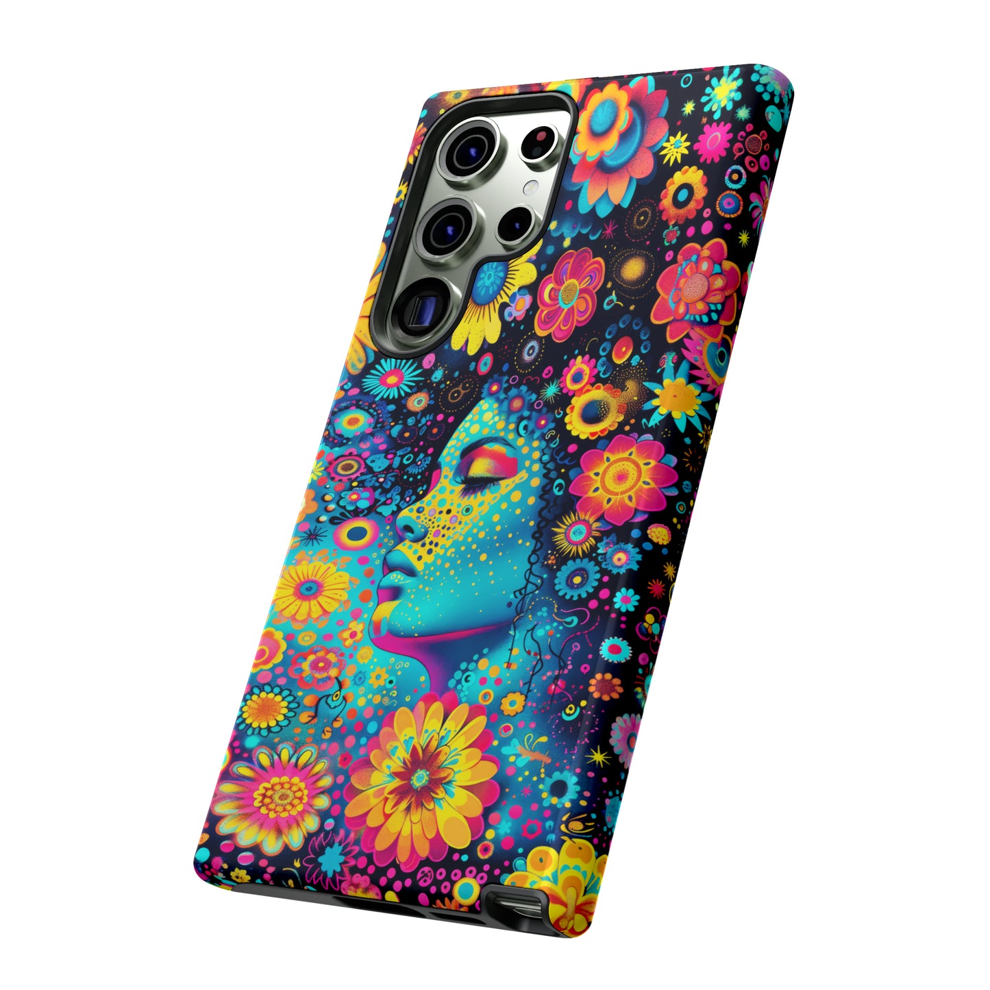 Phone Case, flower girl in aqua, Artistic design, Tough Case, Colorful whimsical flower fantasy design, iPhone 15, 14, 13, 12, 11, Samsung, Pixel