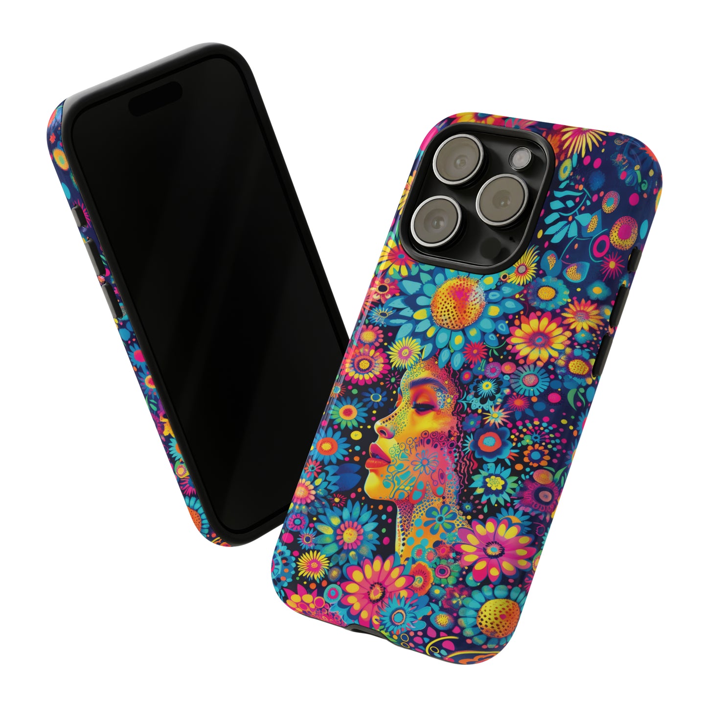 Phone Case, whimsical flower girl, Artistic design, Tough Case, Colorful flower fantasy design, iPhone 15, 14, 13, 12, 11, Samsung, Pixel