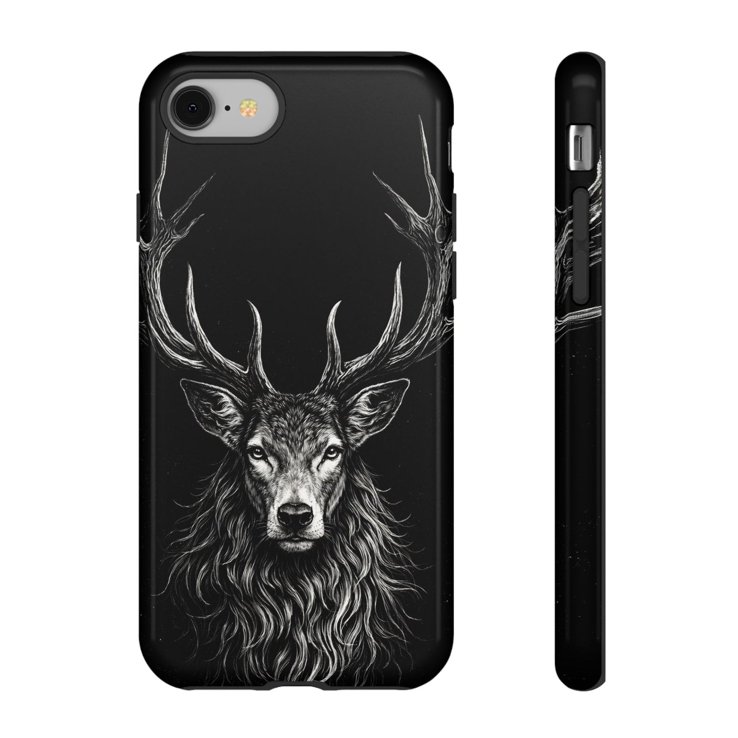 Stag Head drawing Phone Case — Chalk drawing on black of a Deer Protective Phone Cover