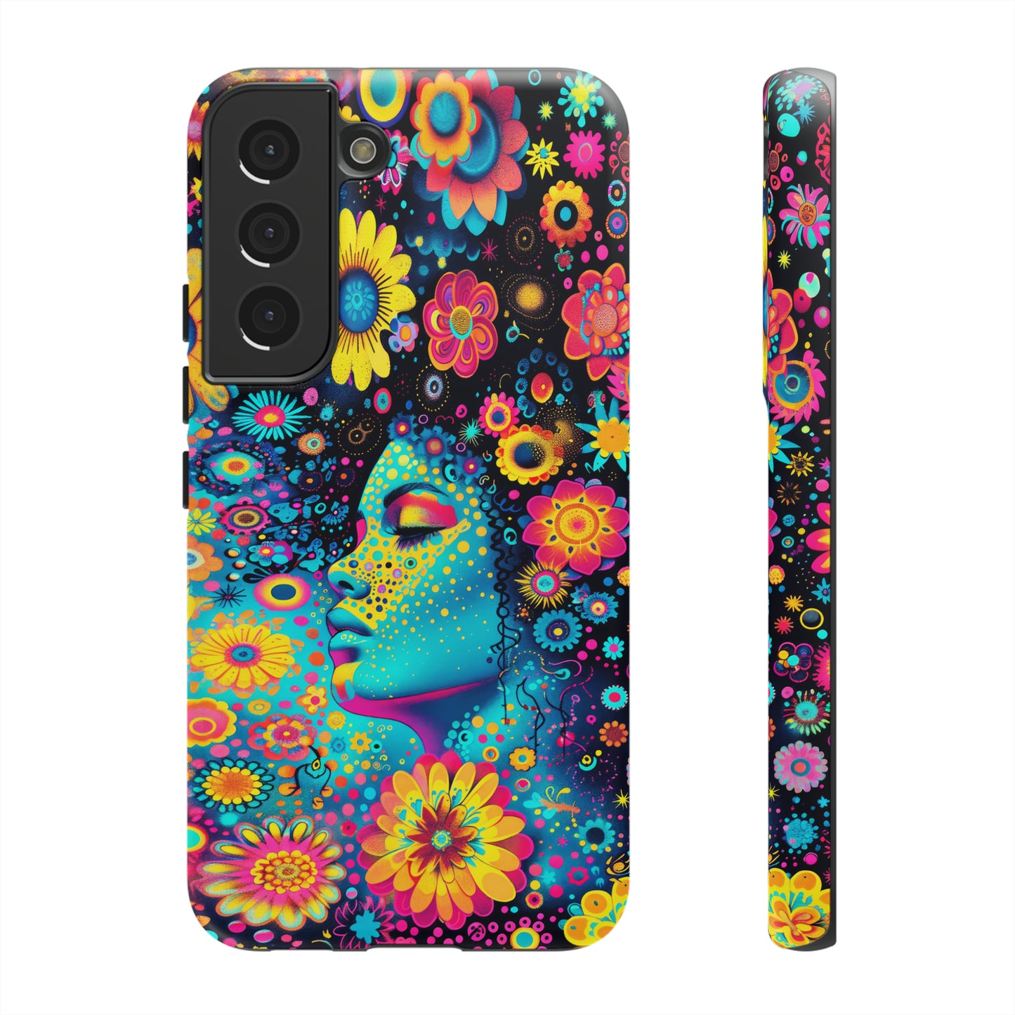 Phone Case, flower girl in aqua, Artistic design, Tough Case, Colorful whimsical flower fantasy design, iPhone 15, 14, 13, 12, 11, Samsung, Pixel