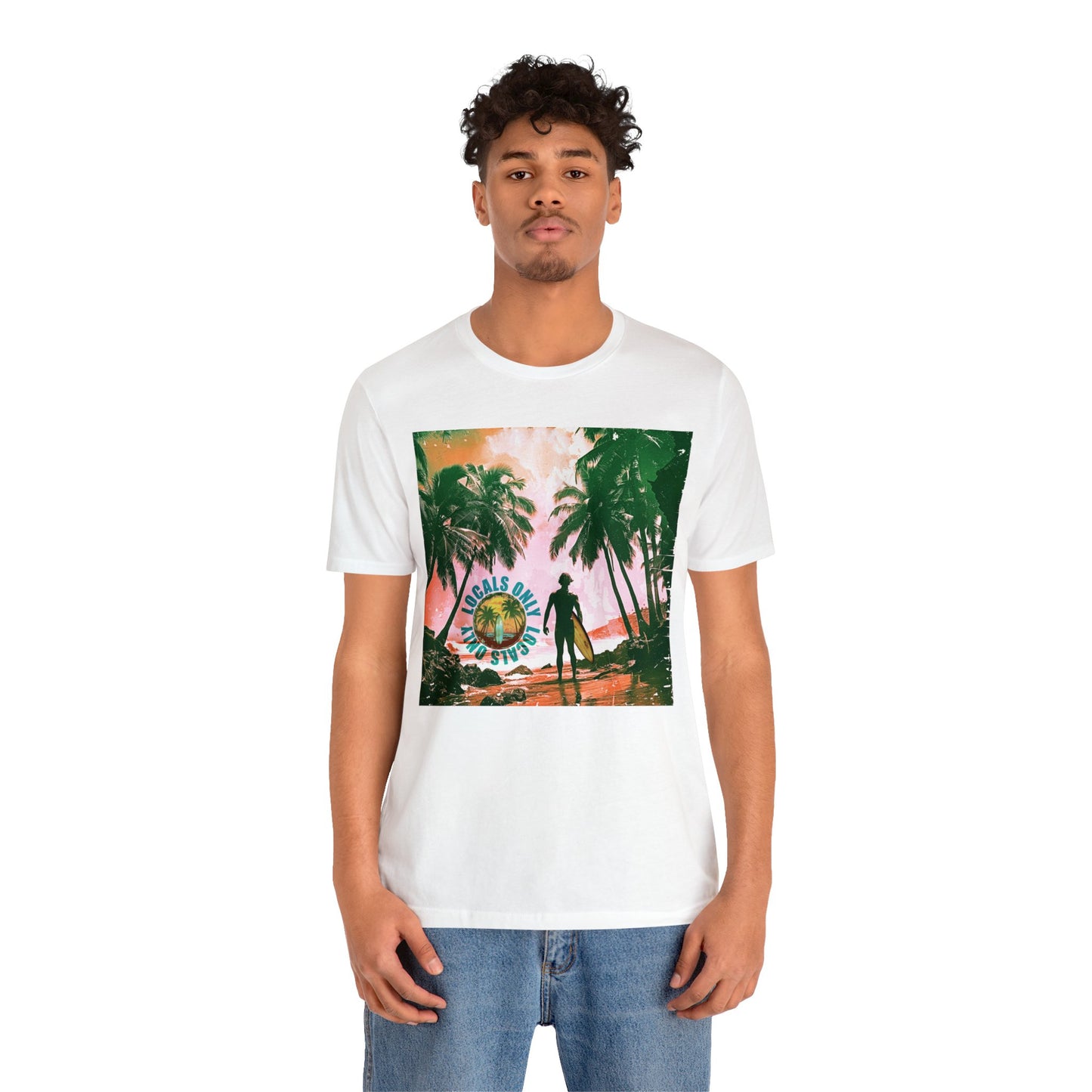 Beach scene with Locals Only stamp Unisex Jersey Short Sleeve Tee