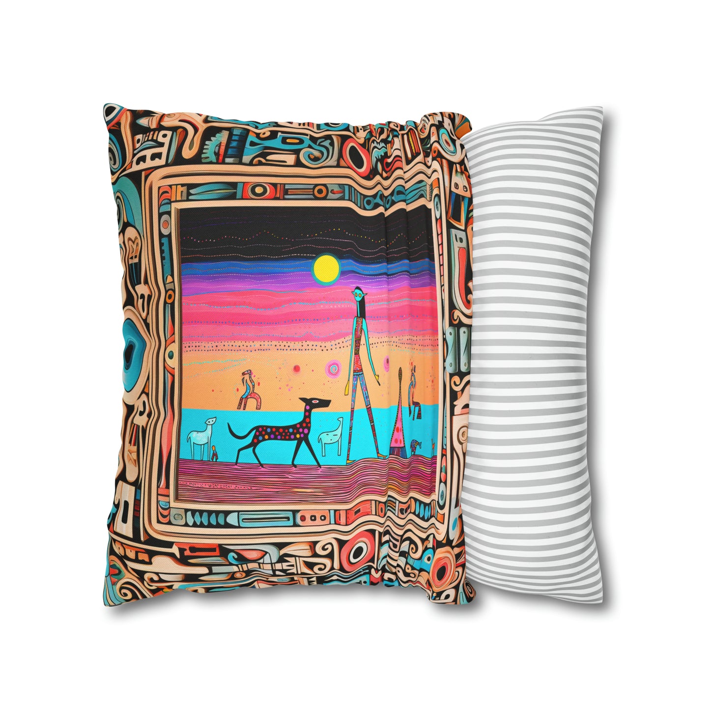 Square Pillow Case 18" x 18", CASE ONLY, no pillow form, original Pop Art Style, Beach Sunset on Mars, Framed