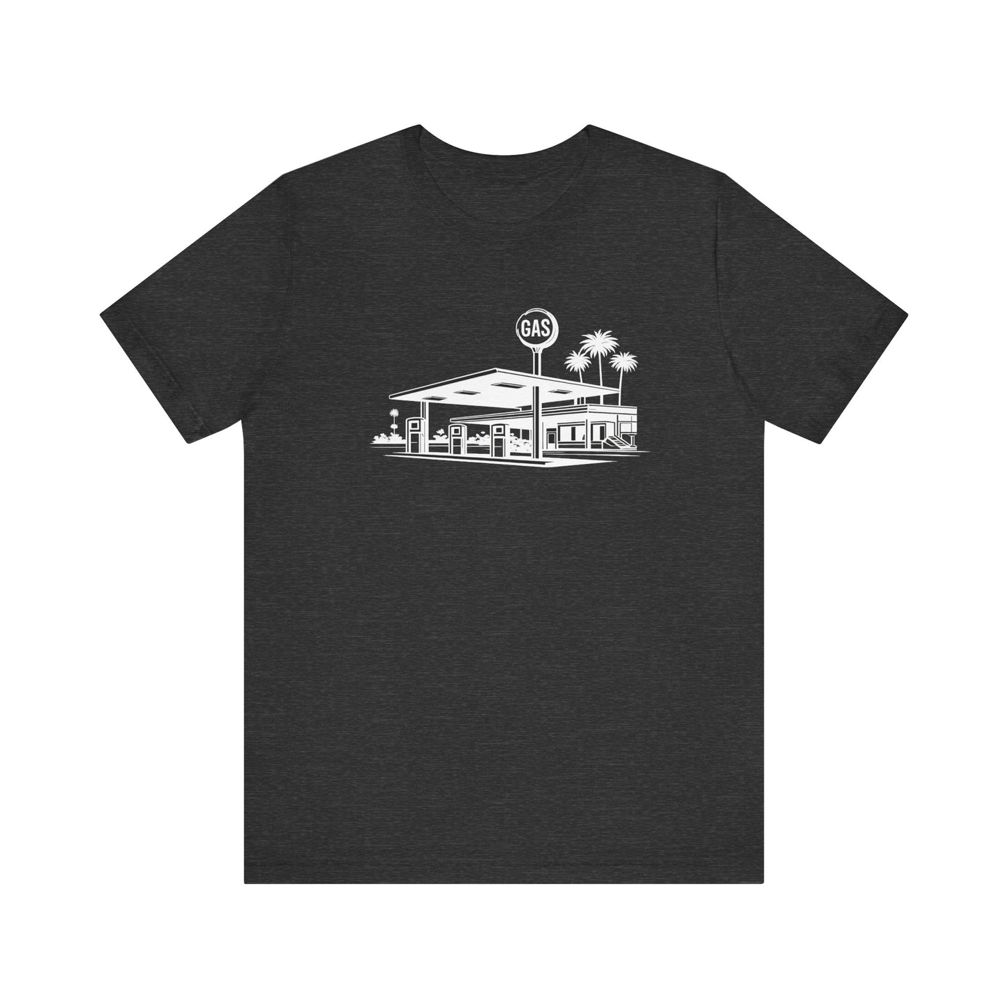 Mid Century Gas Station Graphic Tee, Icons of Mid Century series — Retro Desert Pump Illustration T-Shirt, Palm Springs Modern