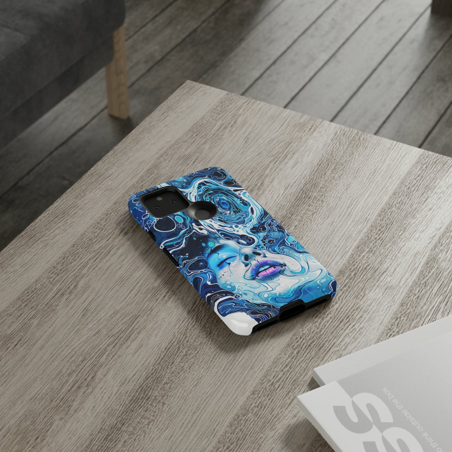 Phone Case, whimsical water fantasy design, blue woman in water, Artistic design, Tough Case, , iPhone 15, 14, 13, 12, 11, Samsung, Pixel