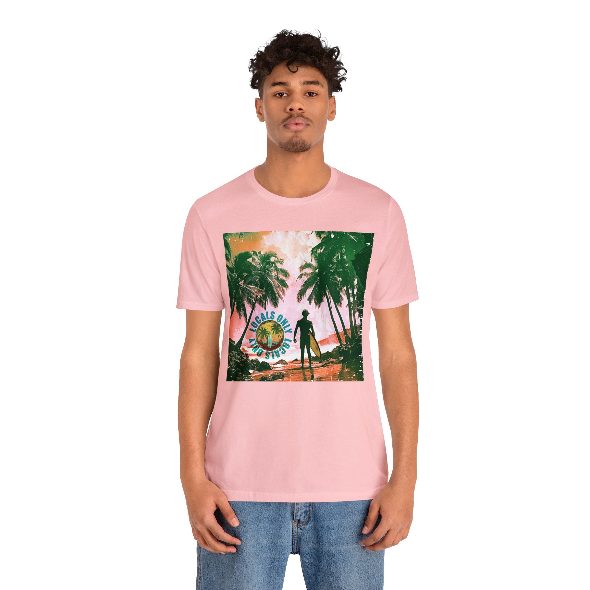 Beach scene with Locals Only stamp Unisex Jersey Short Sleeve Tee