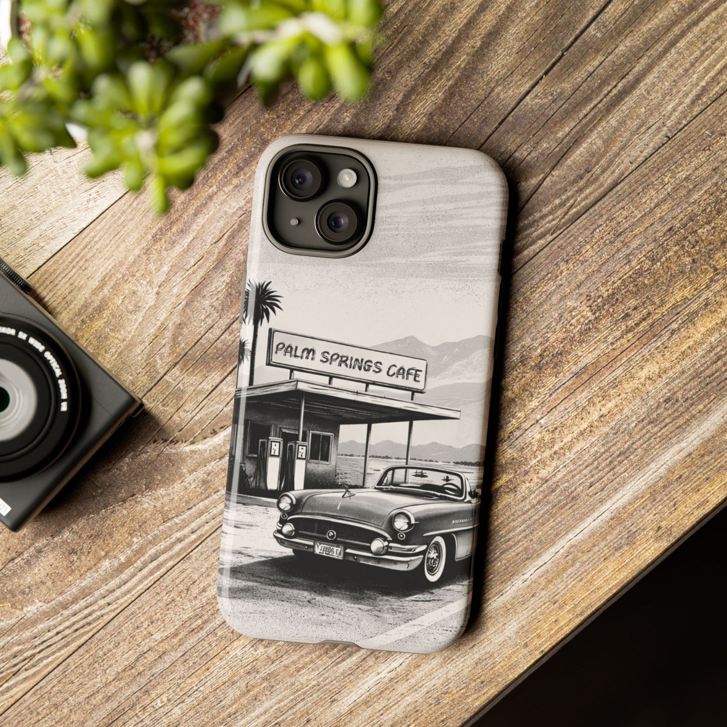 Vintage Palm Springs Cafe Phone Case – Retro Convertible Roadtrip Design