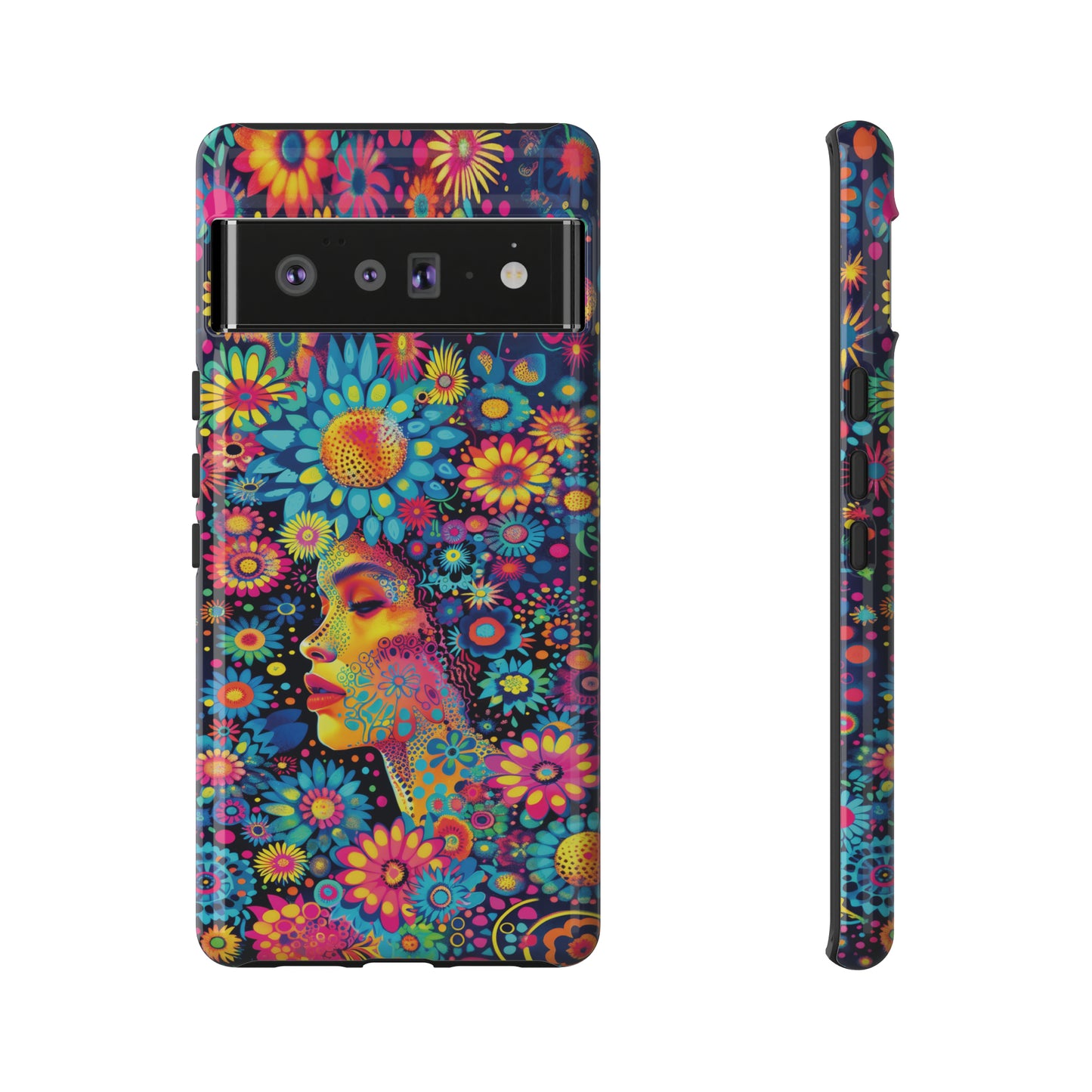 Phone Case, whimsical flower girl, Artistic design, Tough Case, Colorful flower fantasy design, iPhone 15, 14, 13, 12, 11, Samsung, Pixel