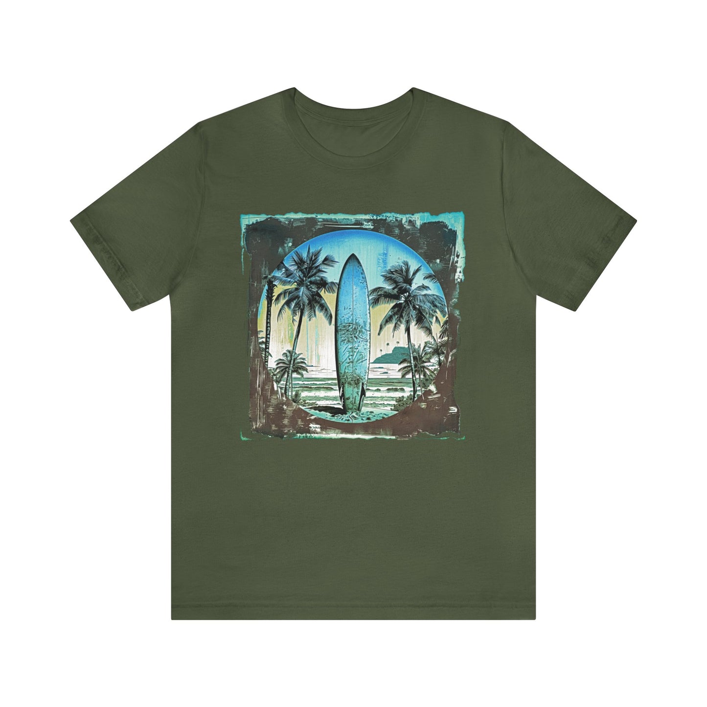 Blue board on the beach Unisex Jersey Short Sleeve Tee