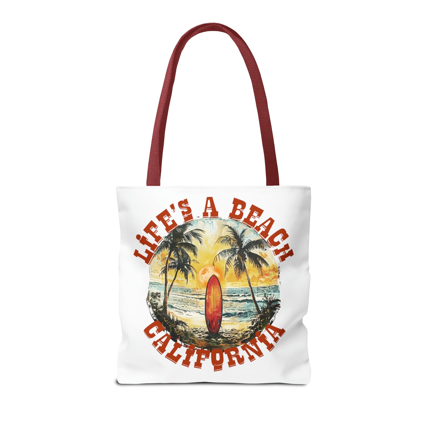 Life's a beach with red strap Tote Bag (AOP)