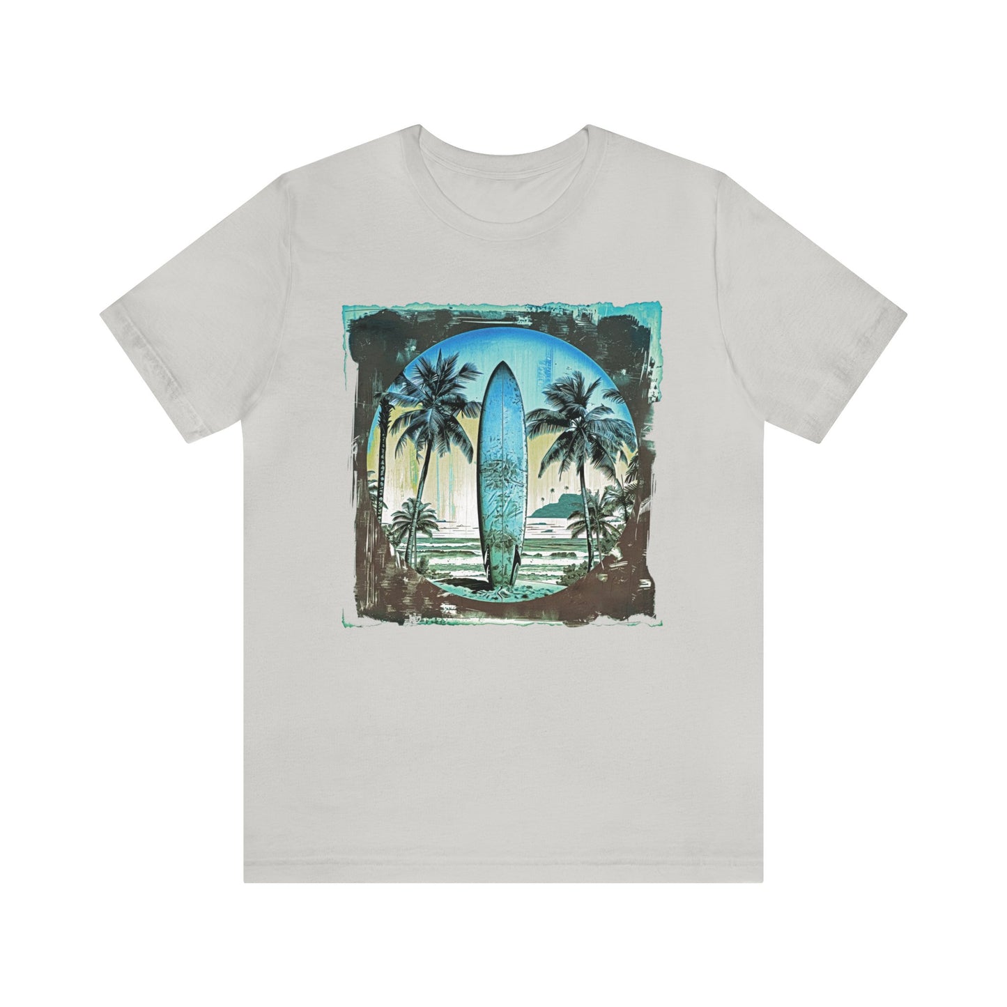 Blue board on the beach Unisex Jersey Short Sleeve Tee