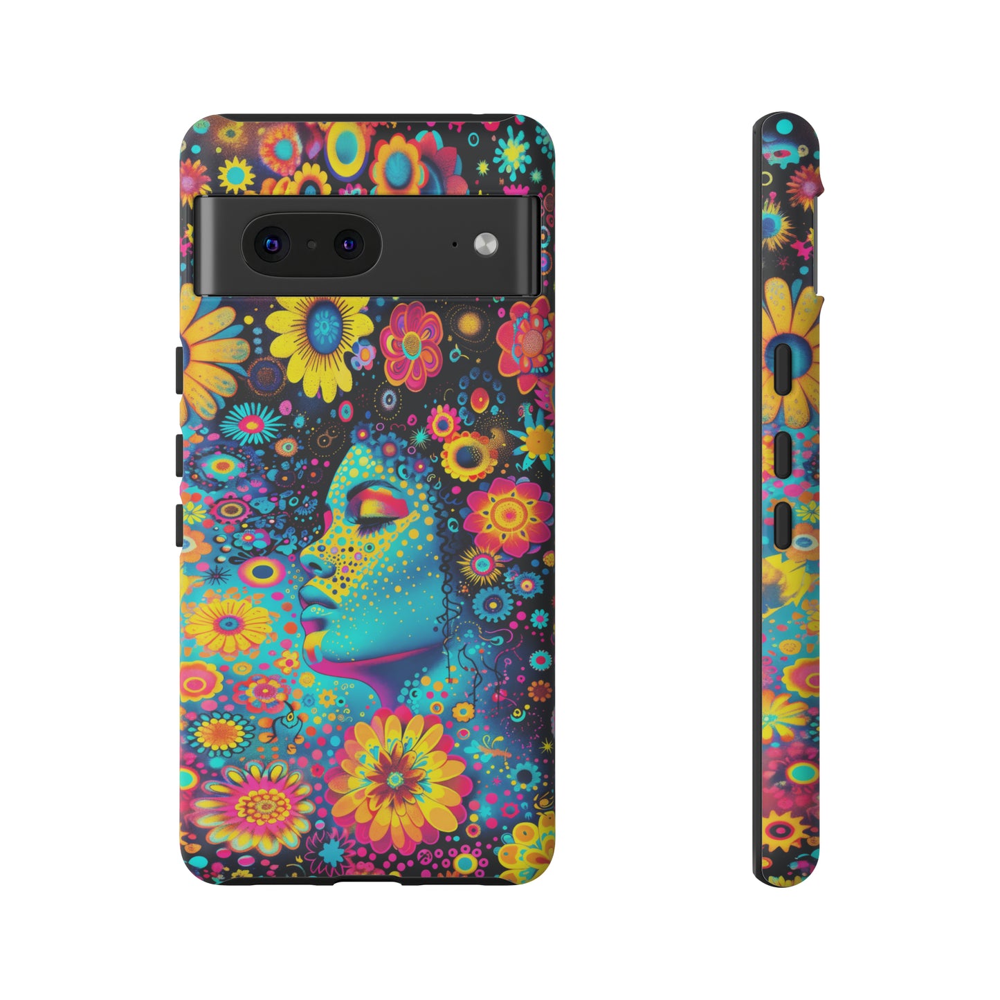 Phone Case, flower girl in aqua, Artistic design, Tough Case, Colorful whimsical flower fantasy design, iPhone 15, 14, 13, 12, 11, Samsung, Pixel