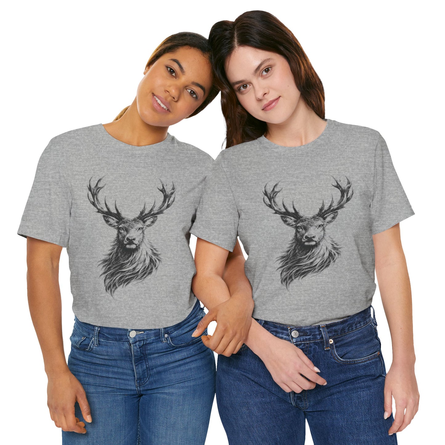 Stag Deer Charcoal Sketch T-Shirt – Black & White Wildlife Art unisex Tee