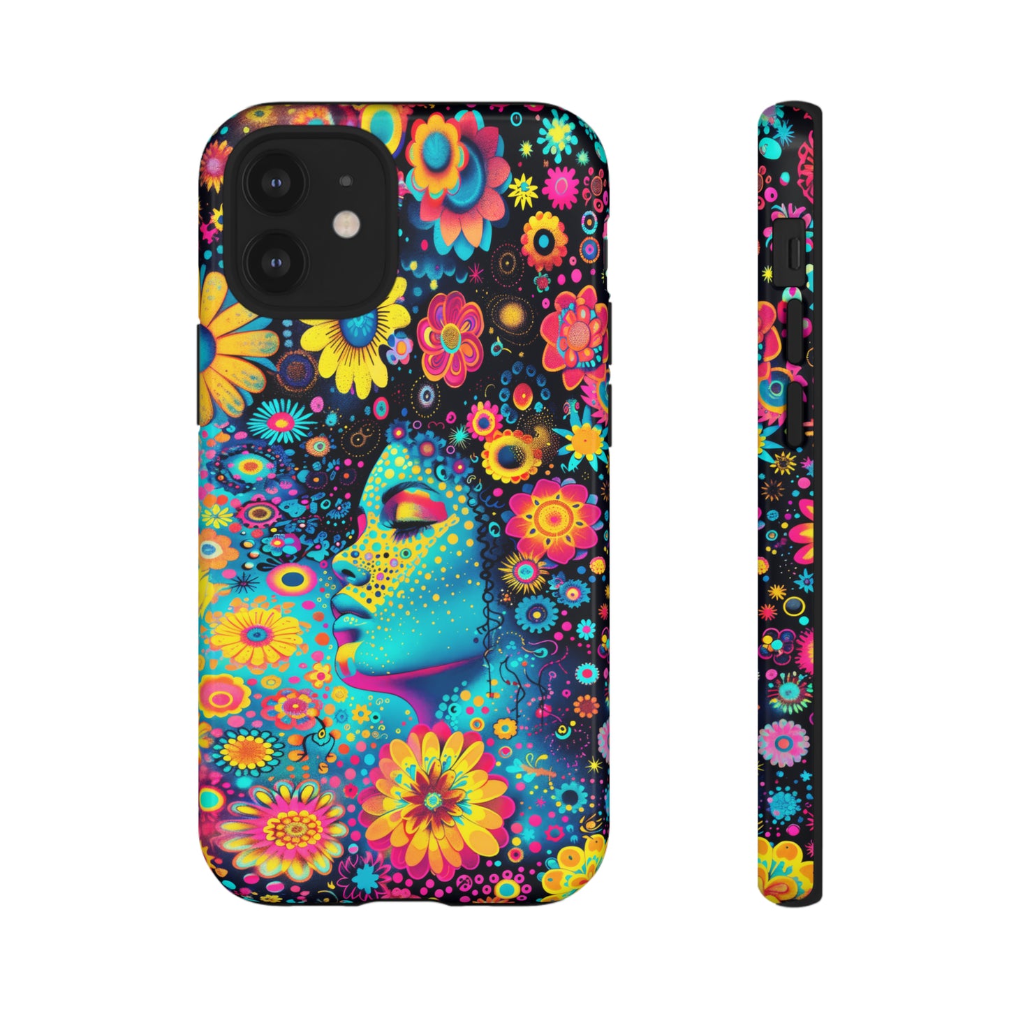 Phone Case, flower girl in aqua, Artistic design, Tough Case, Colorful whimsical flower fantasy design, iPhone 15, 14, 13, 12, 11, Samsung, Pixel