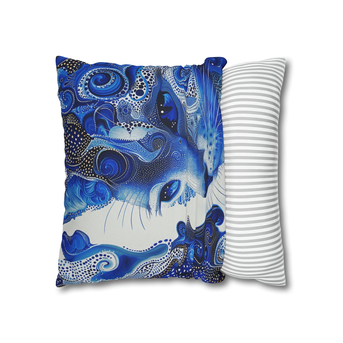 Modern Blue cat pillow, beautiful animal accent pillow, Home decor for cat lover, unique whimsical cat theme, Blue abstract style, case only