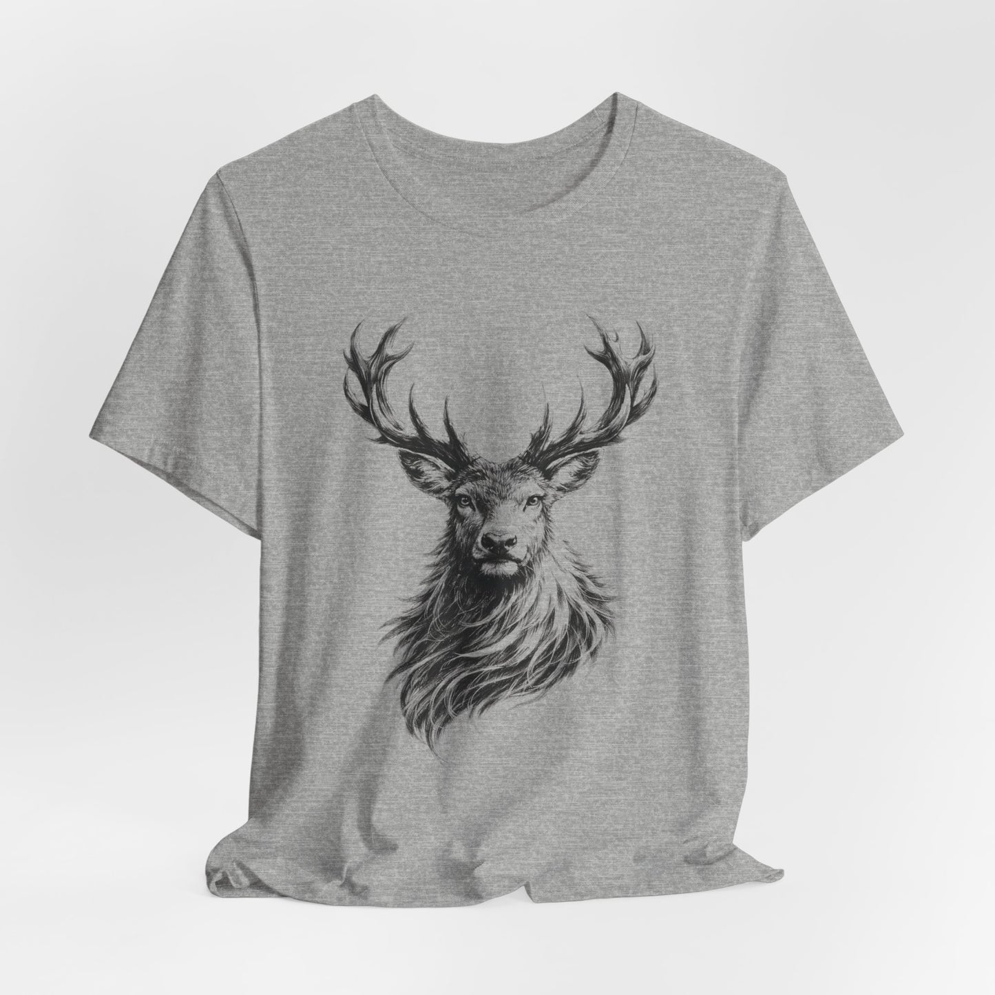 Stag Deer Charcoal Sketch T-Shirt – Black & White Wildlife Art unisex Tee