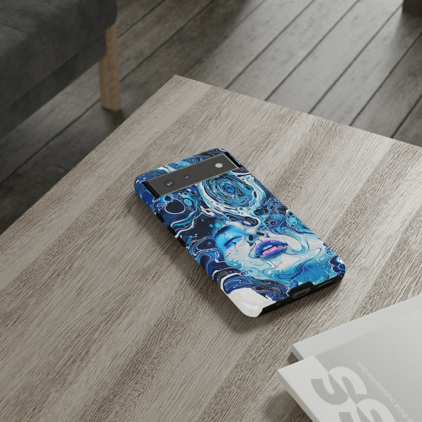 Phone Case, whimsical water fantasy design, blue woman in water, Artistic design, Tough Case, , iPhone 15, 14, 13, 12, 11, Samsung, Pixel