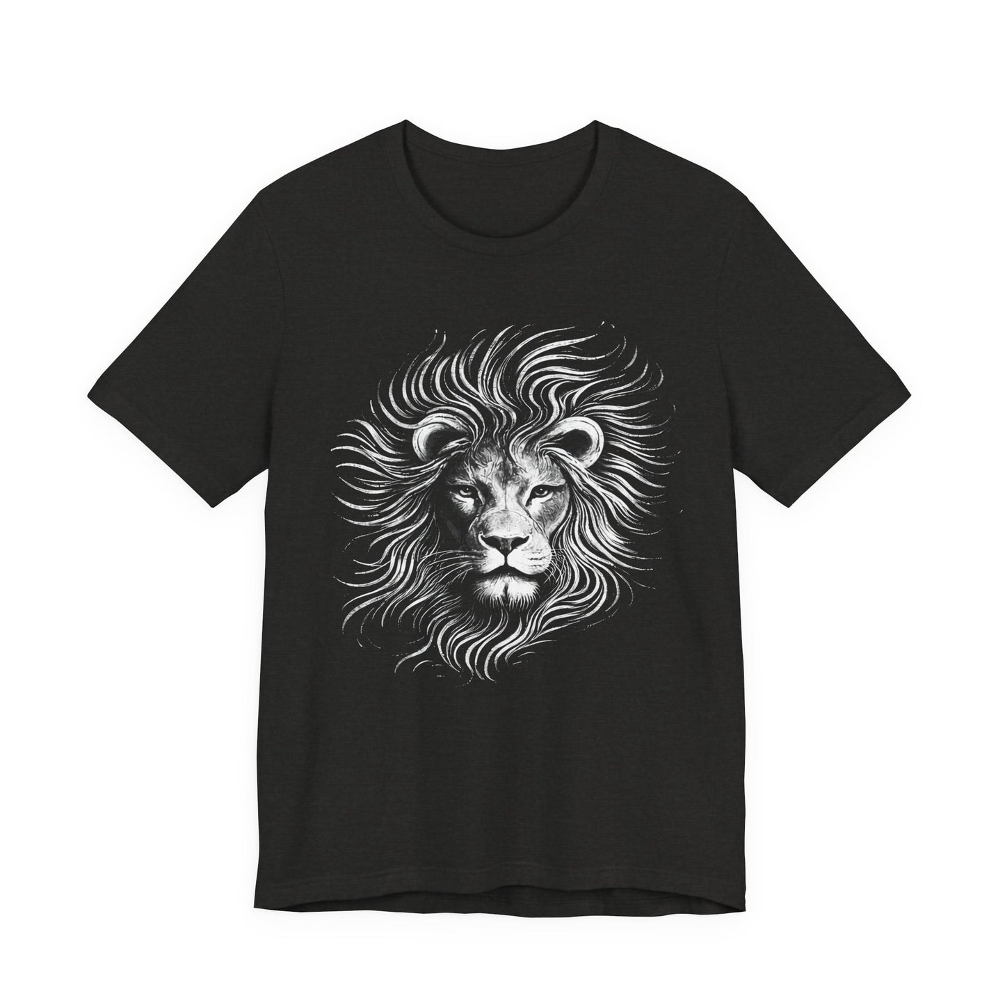 Lion Head Graphic Tee in hand drawn chalk style — Majestic Monochrome Lion Illustration T-Shirt