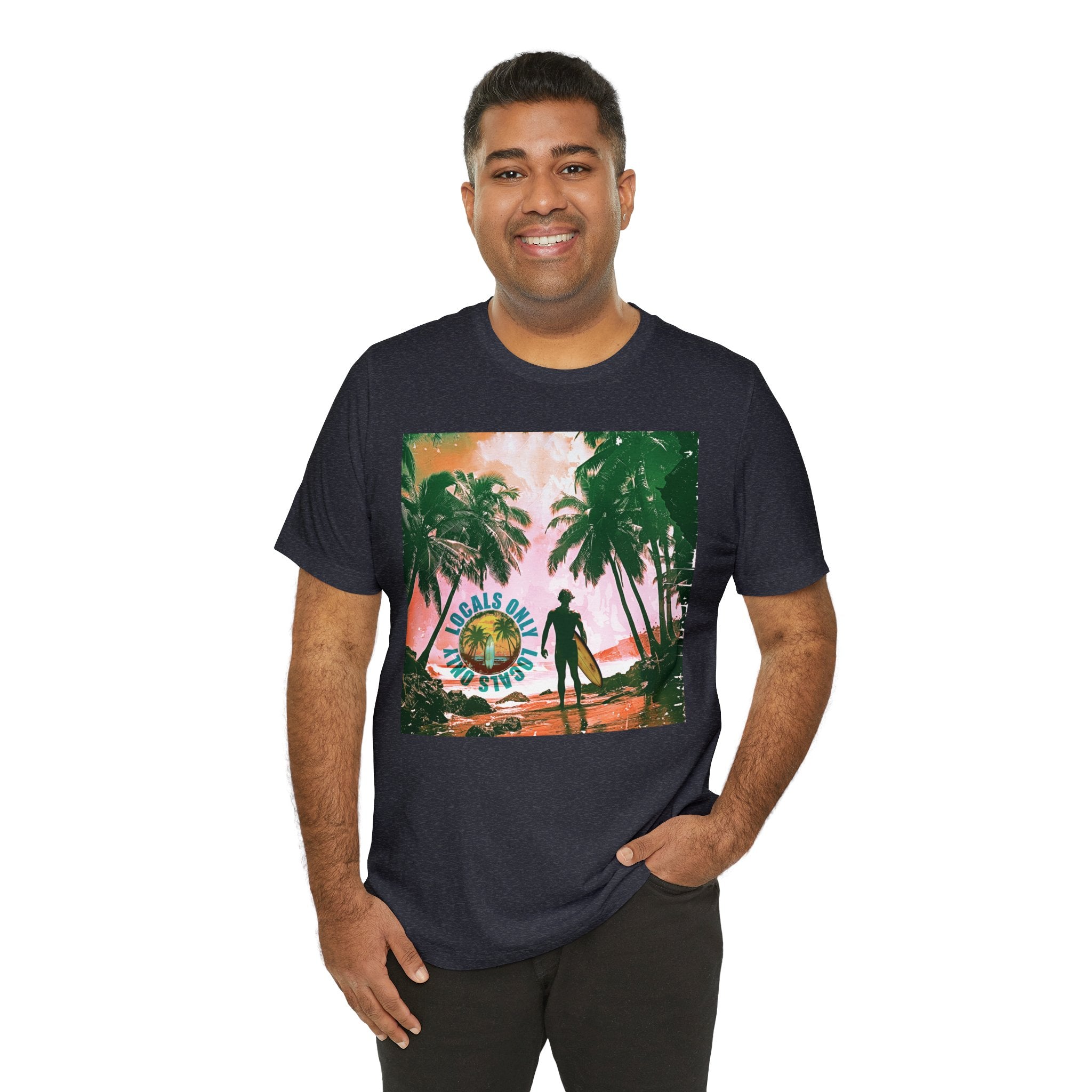 Beach scene with Locals Only stamp Unisex Jersey Short Sleeve Tee