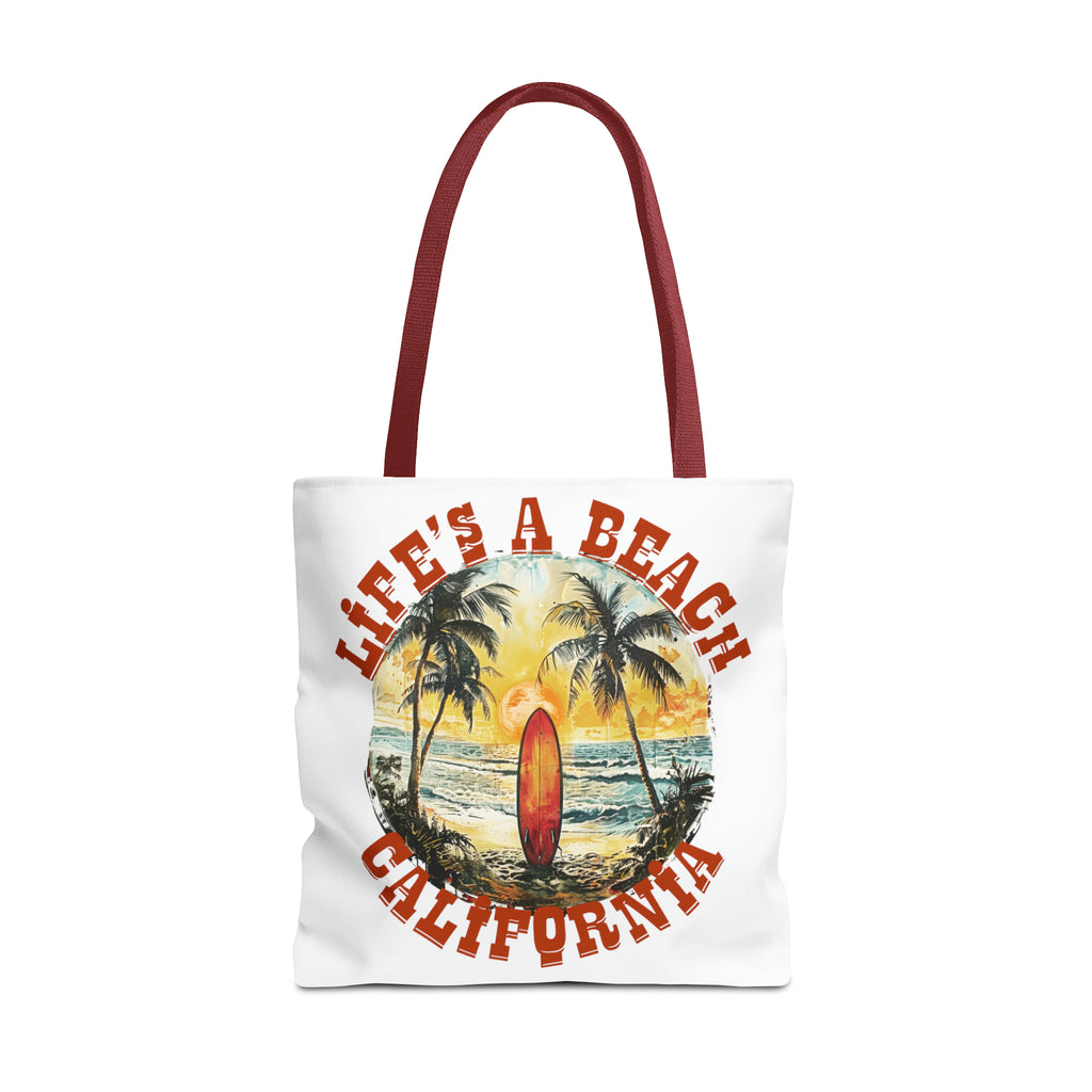 Life's a beach with red strap Tote Bag (AOP)