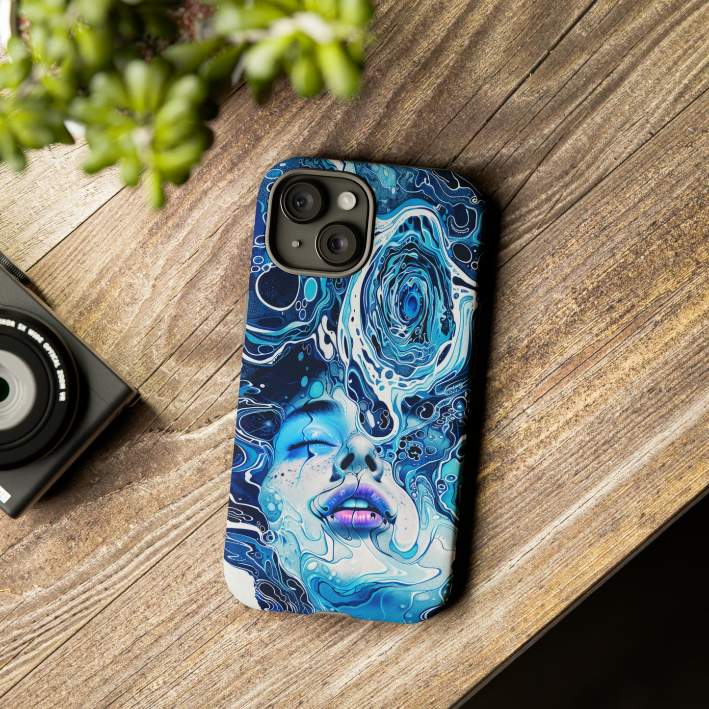 Phone Case, whimsical water fantasy design, blue woman in water, Artistic design, Tough Case, , iPhone 15, 14, 13, 12, 11, Samsung, Pixel